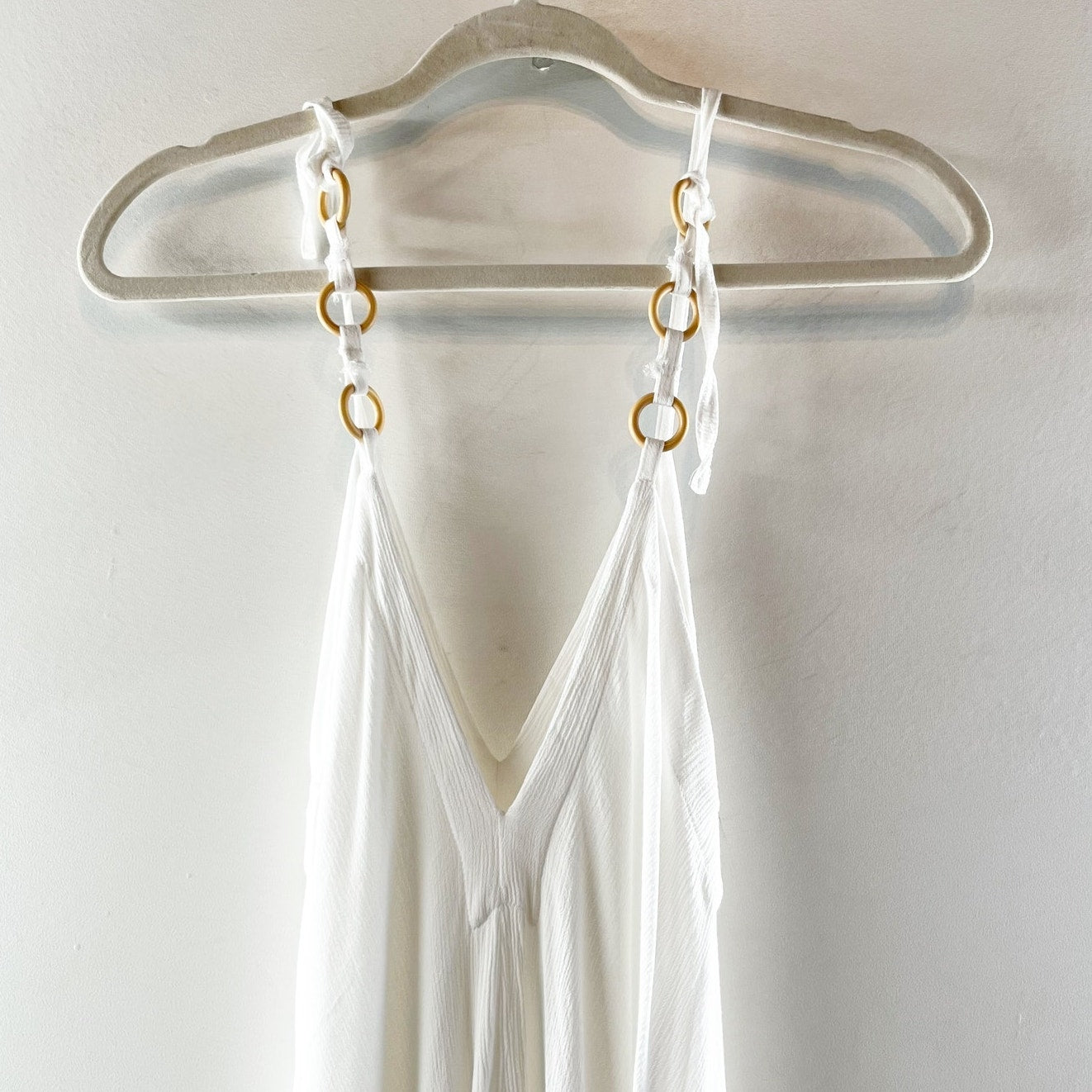 Chameleon Tie Shoulder Ring Detail V-Neck Harem Wide Leg Jumpsuit White Small