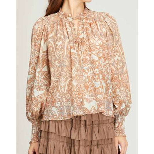 Ulla Johnson Ida Printed Cotton Blend Puff Sleeve Split-Neck Blouse Feldspar 2