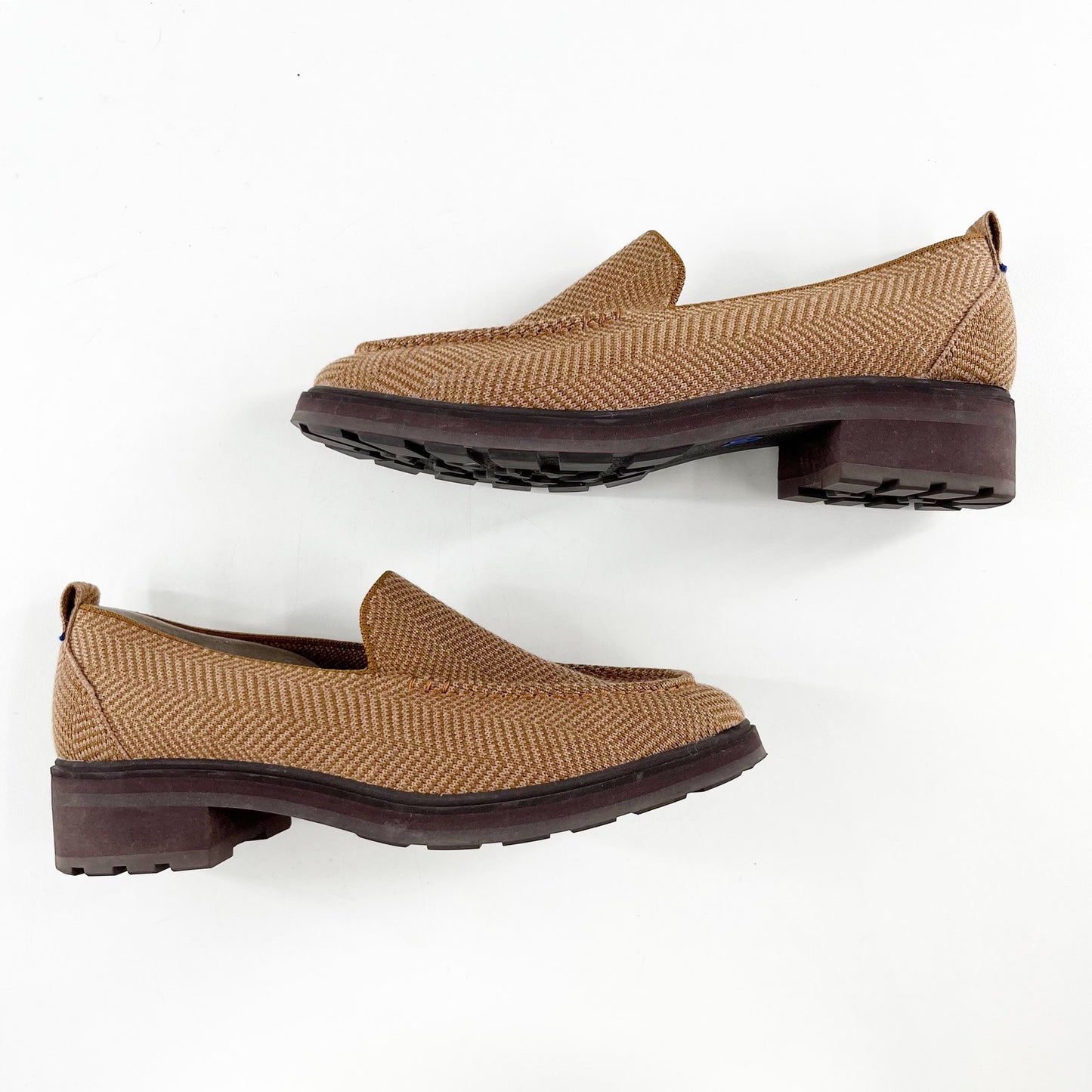 Rothy's The Lug Loafer Shoes Teak Herringbone Brown Tan 9