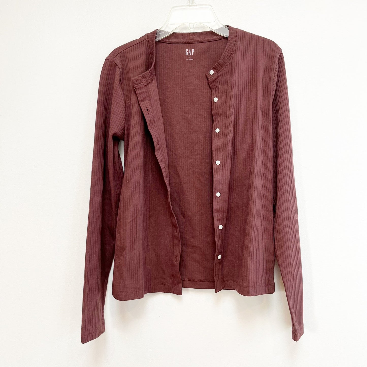 GAP Ribbed Button Up Long Sleeve Top Chocolate Brown Small