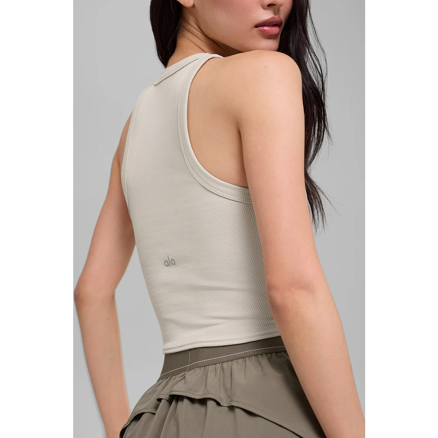 Alo Goddess Ribbed Go-To Tank Top Bone Tan Beige Small
