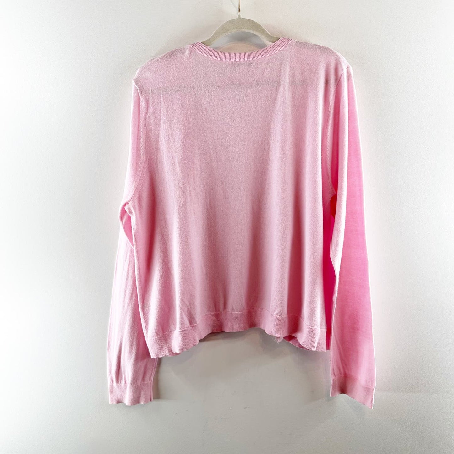 Garnett Hill Ruffle Long Sleeve Cardigan Sweater Pink Cotton XL