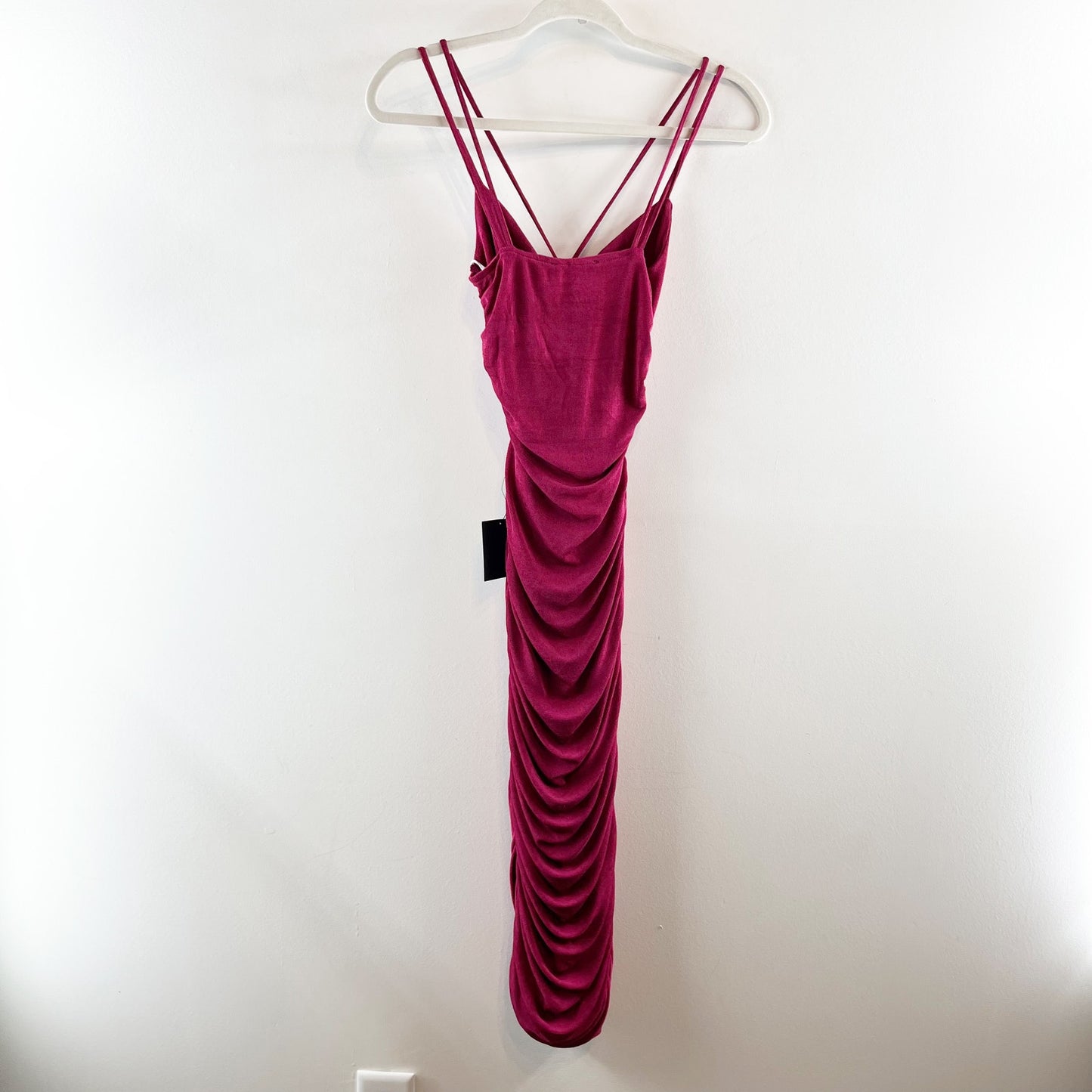 Lulus Such a Serve Ruched Strappy Bodycon Midi Dress Magenta Pink XS