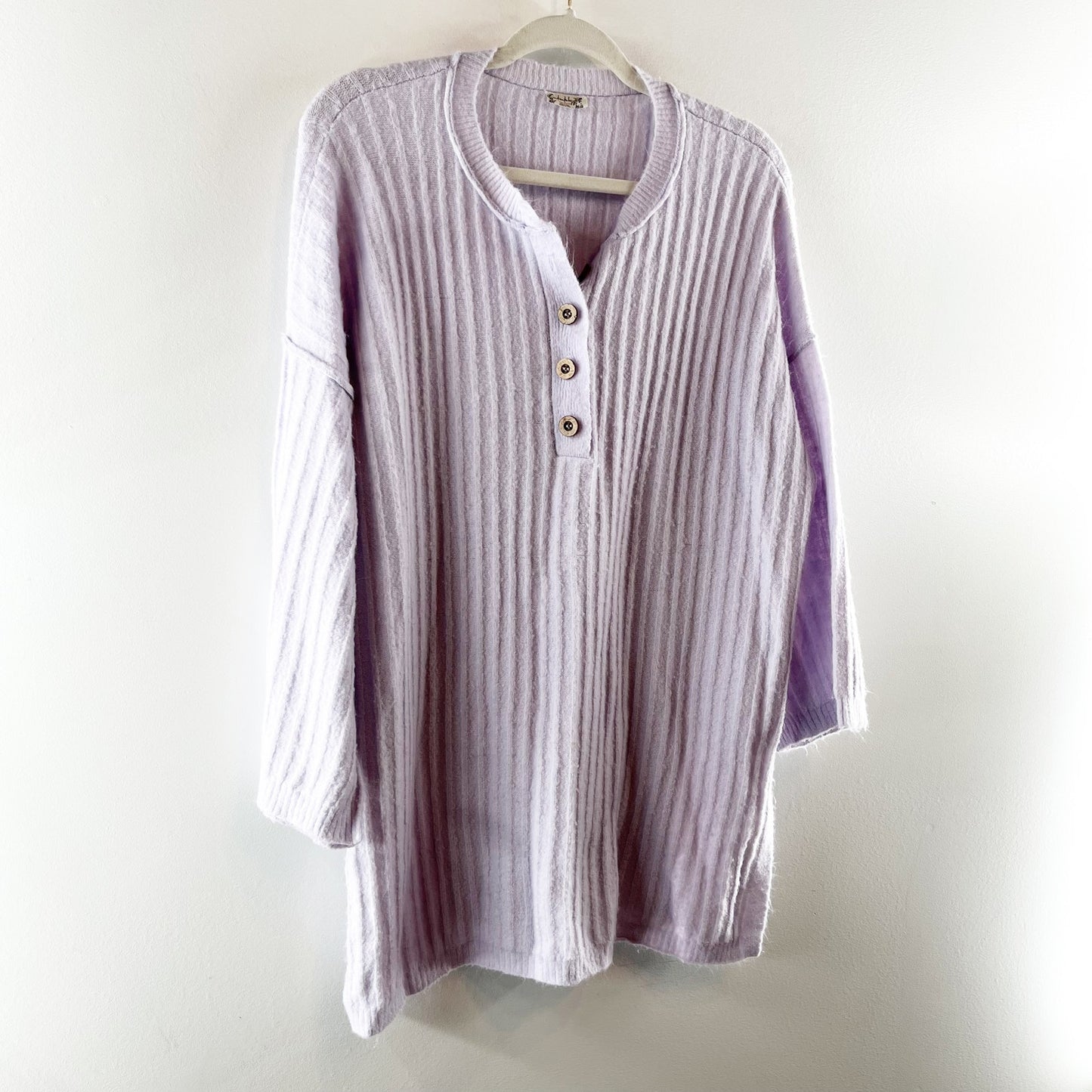 Free People Around the Clock Ribbed Long Sleeve Tunic Sweater Lilac Purple XS