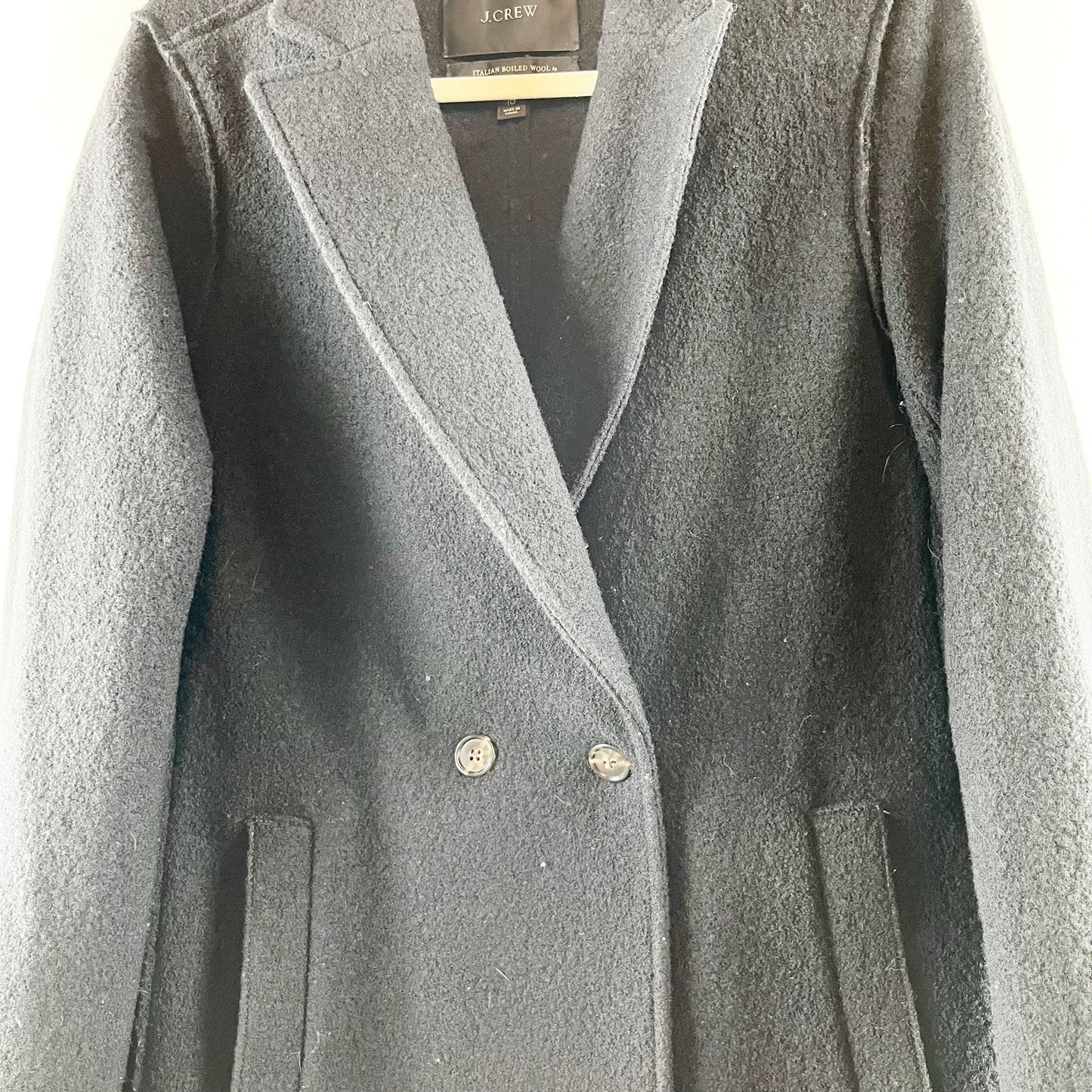 J. Crew Daphne Italian Boiled Wool Long Sleeve Notch Lapel Topcoat Black 10