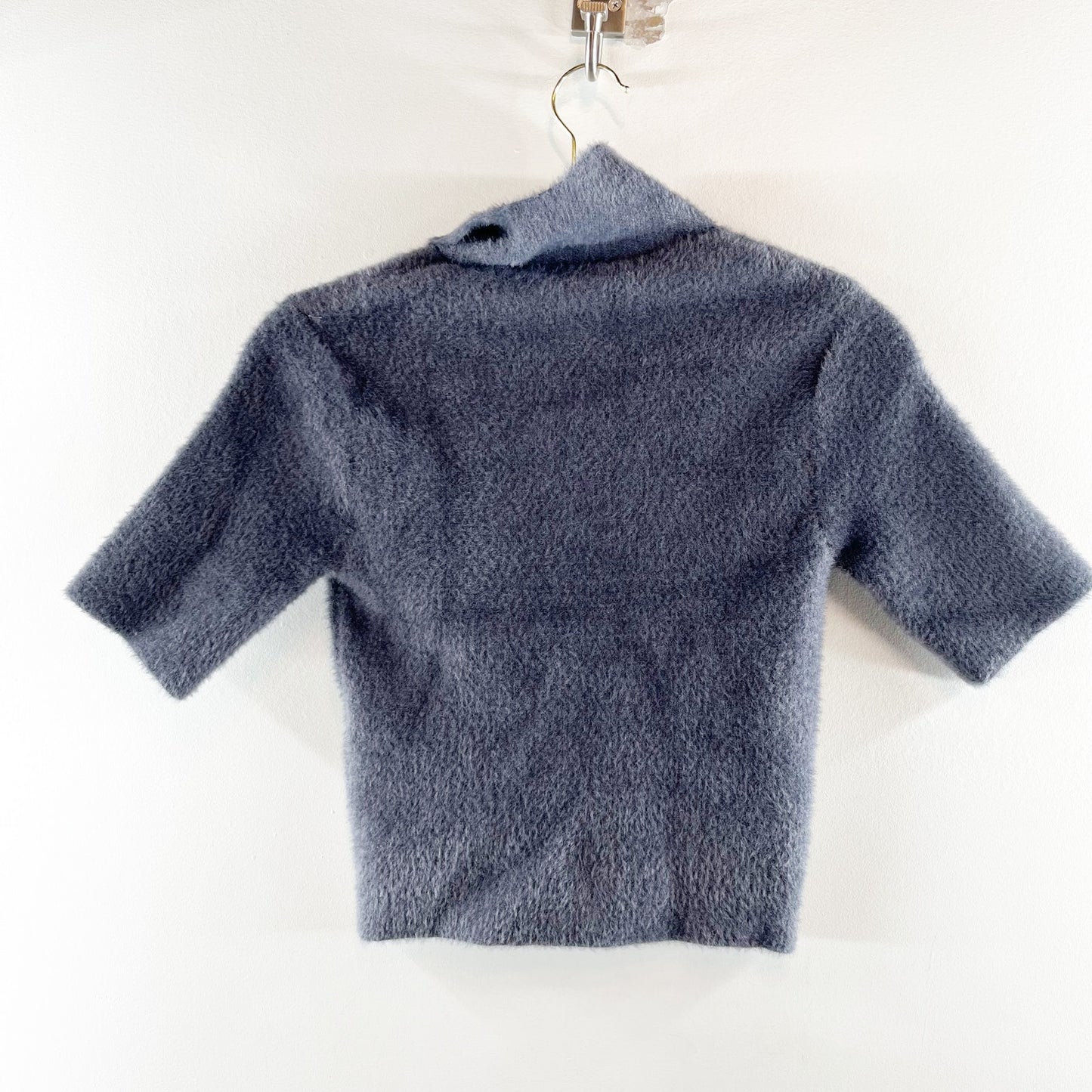 Zara Short Sleeve 1/4 Zip Collared Cropped Faux Polo Top Charcoal Gray Medium