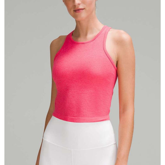 Lululemon Ebb to Street Cropped Racerback Tank Top Lip Gloss Pink 6
