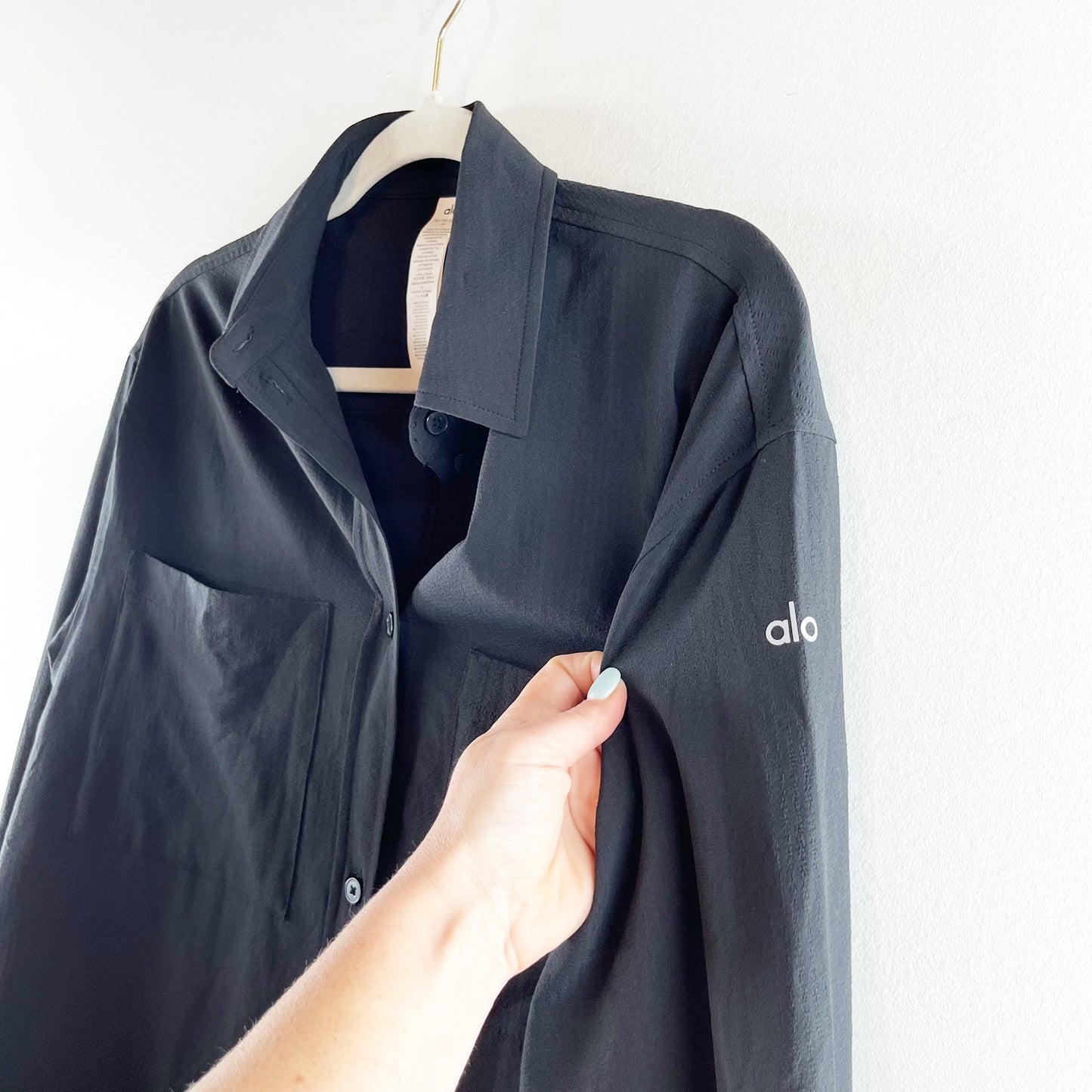Alo Dreamscape Button Down Long Sleeve Shirt Top Black XS