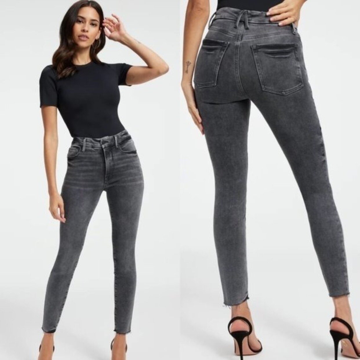 Good American Good Legs Cropped Skinny High Rise Jeans Black 2