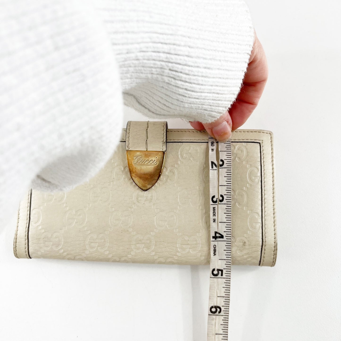 Gucci Guccissima GG Continental Long Rectangle Leather Wallet Cream