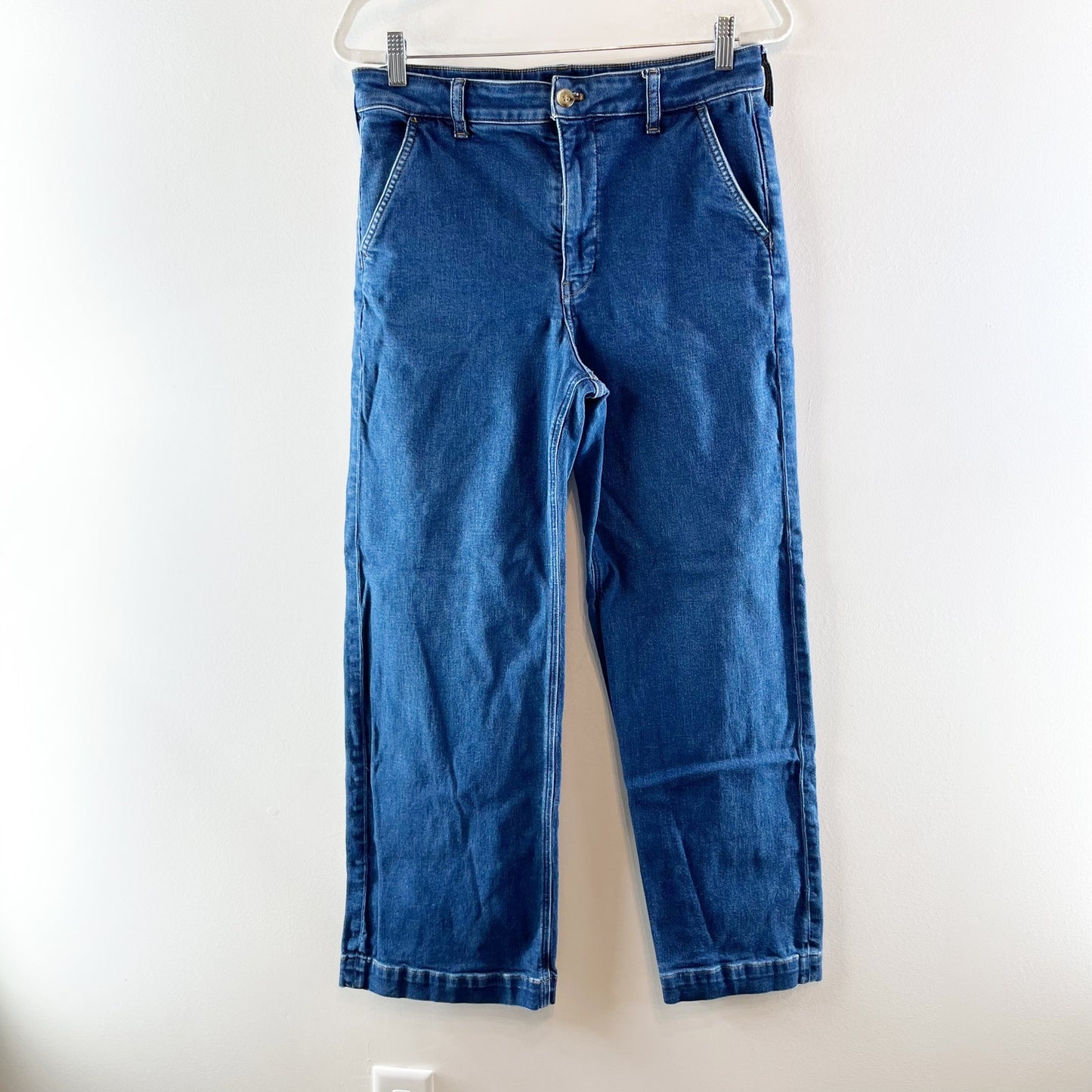 J. Crew High Rise Trouser Wide Leg Jeans Dark Wash Blue 30 / 10
