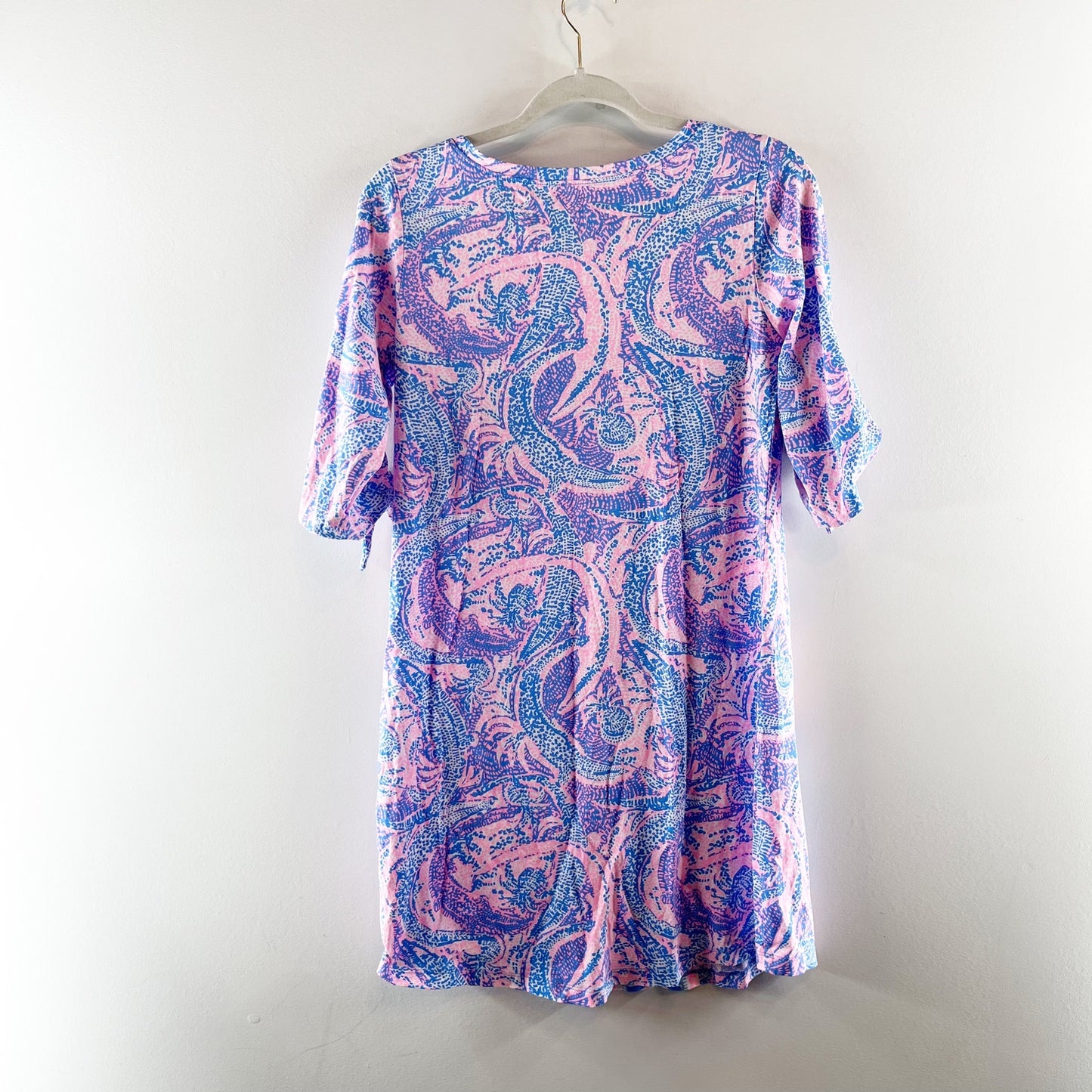 Lilly Pulitzer Preston Paisley Tie Sleeve Mini Shift Dress Pink Blue Small