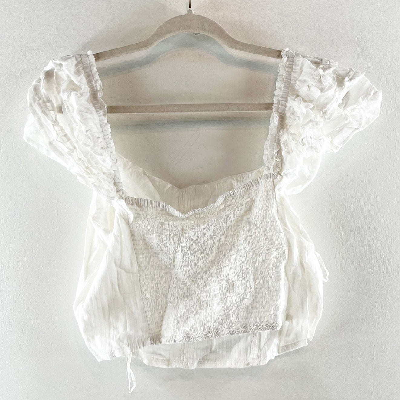 Free People Thank You Very Sweetly Cap Sleeve Smocked Cropped Top White XL