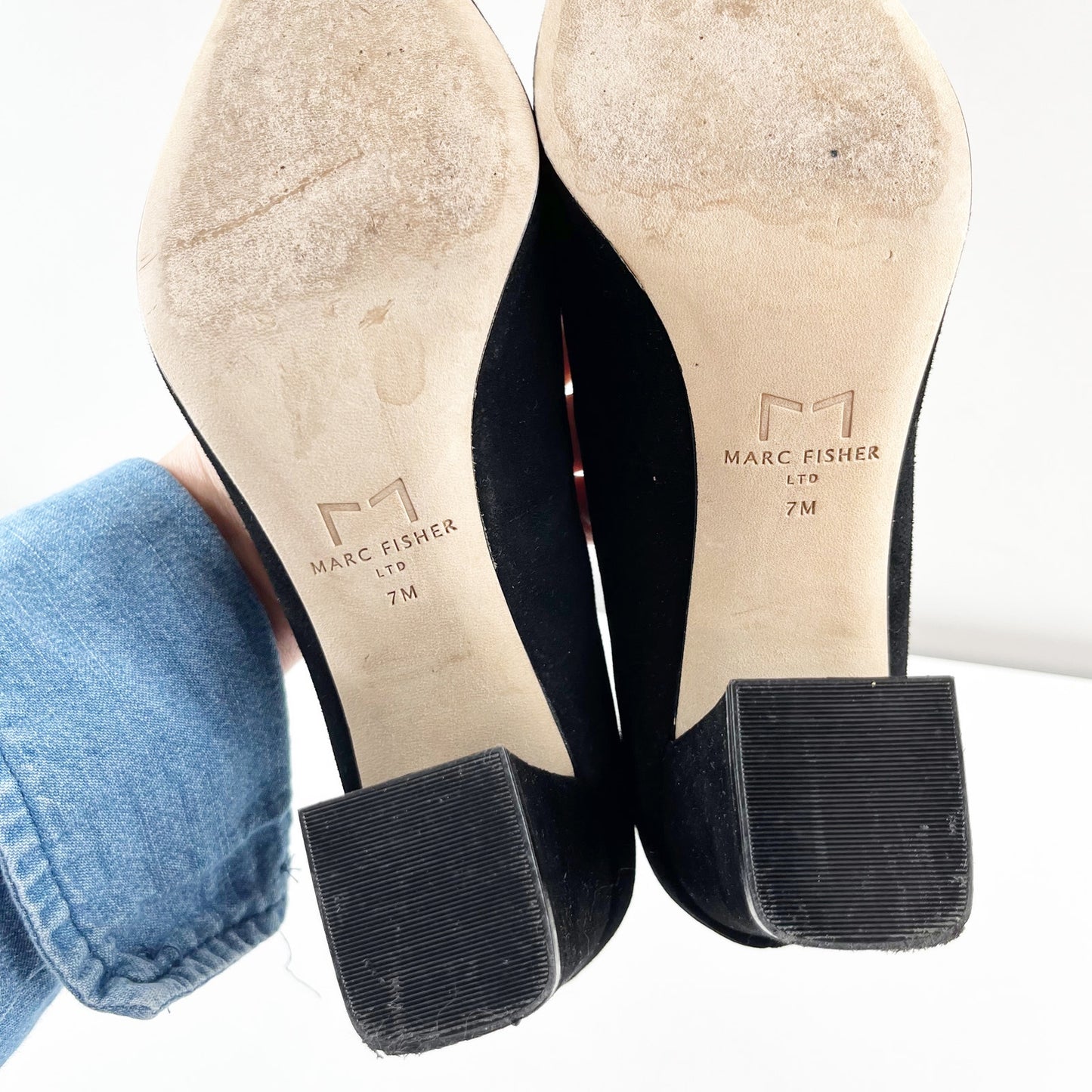 Marc Fisher Zala Pointed Toe Suede Block Heel Pumps Black 7
