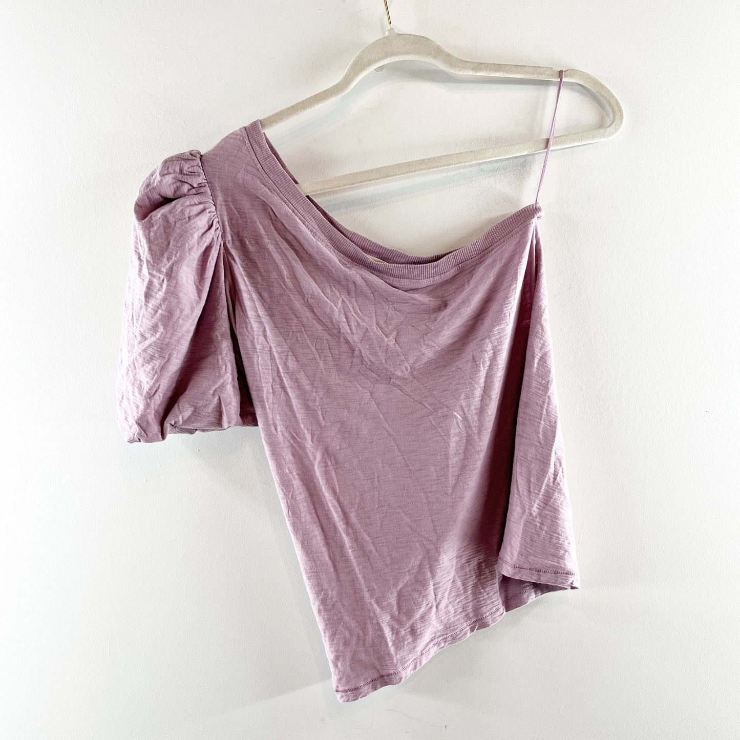 Nation LTD Raina Balloon Sleeve One Shoulder T Shirt Top Blouse Purple Small