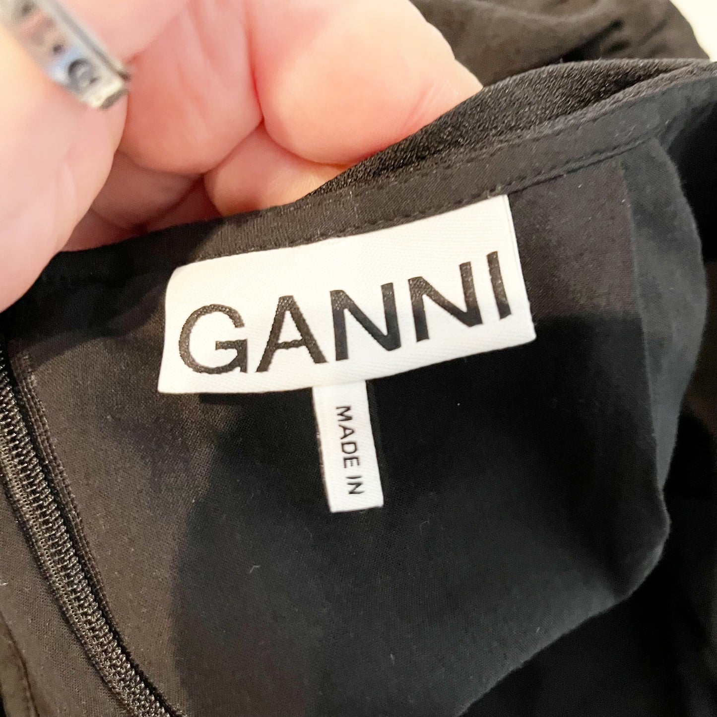 Ganni Heavy Crepe High Waisted Ruched Ruffle Hem A-Line Mini Skirt Black 34