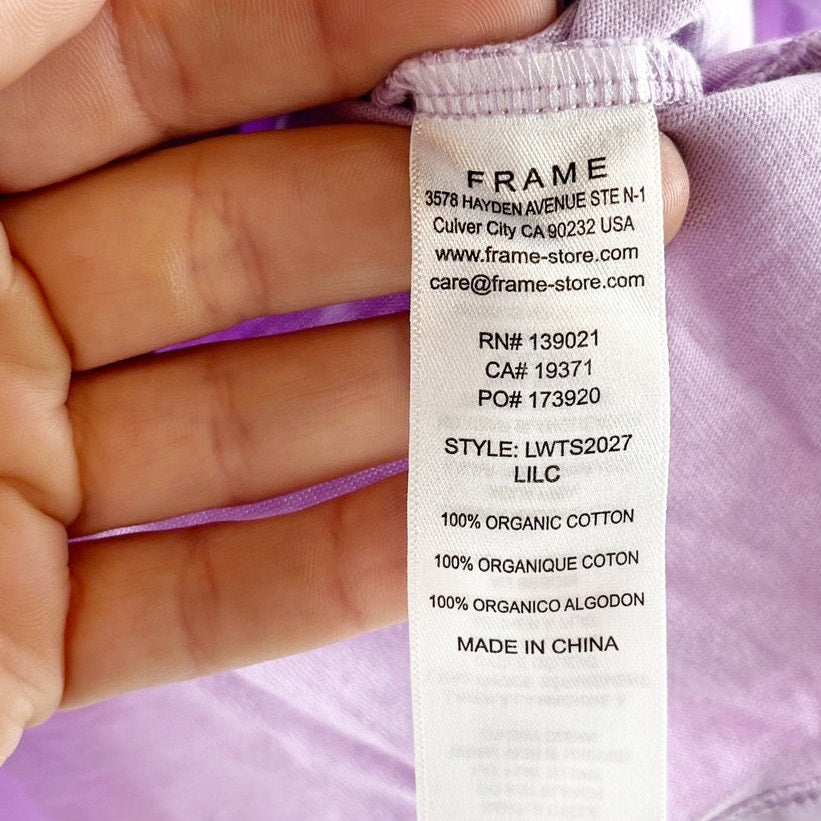 FRAME Organic Cotton Puff Ruched Short Sleeve Tee Shirt Top Lilac Purple XS