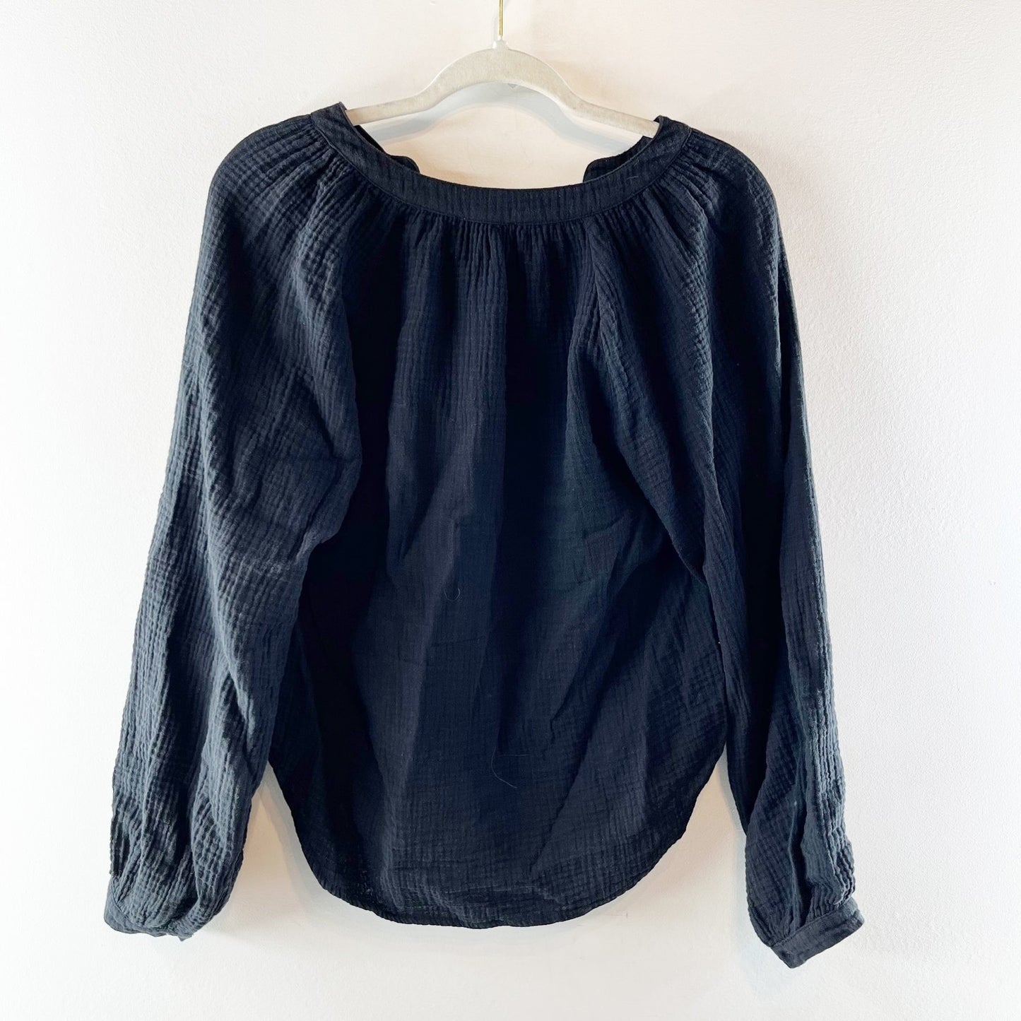 Evereve Annie Cotton Gauze Long Sleeve Button Up Shirt Top Black Medium