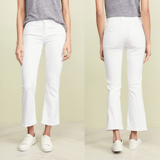 Frame Mid Rise Le Crop Mini Boot Cut Slim Fit Stretch Denim Jeans Blanc White 28