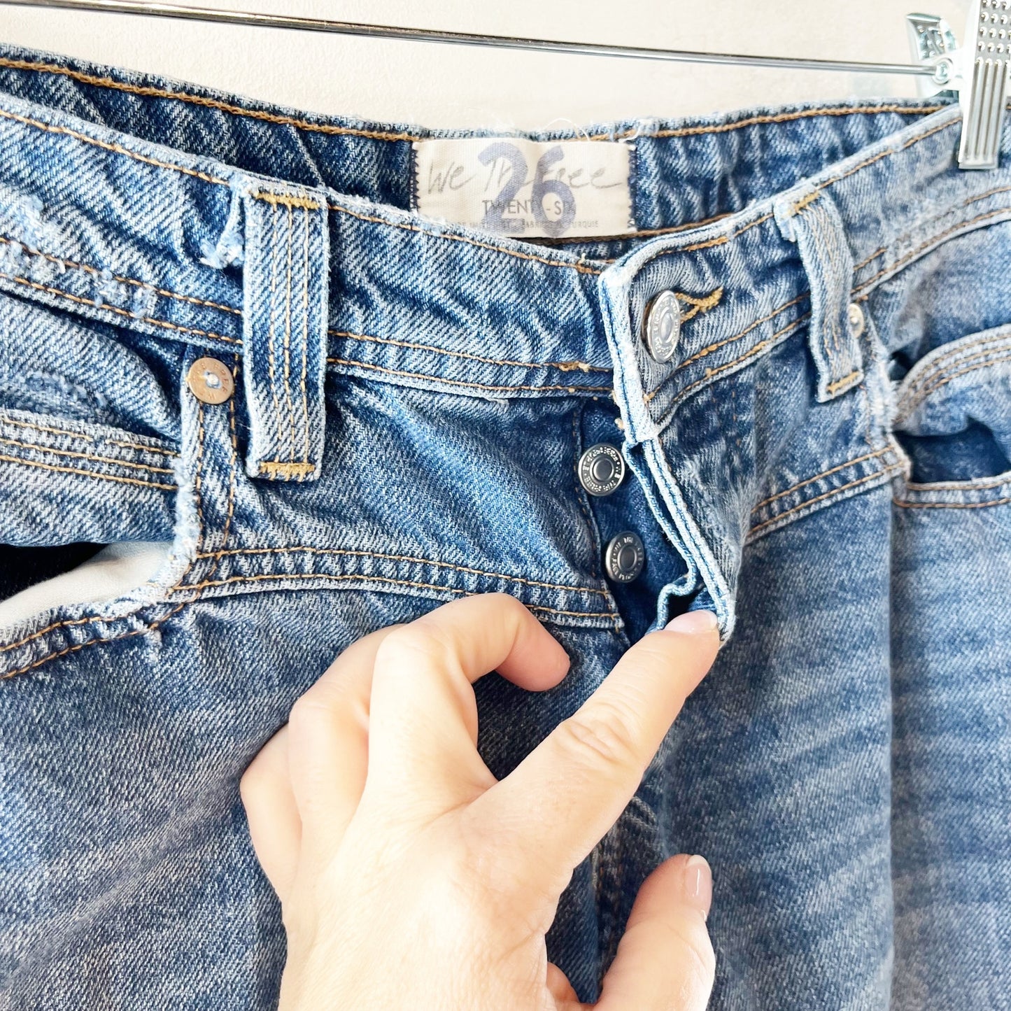 Free People We The Free Yoke Front Low Rise Straight Leg Jeans Blue 2 / 26