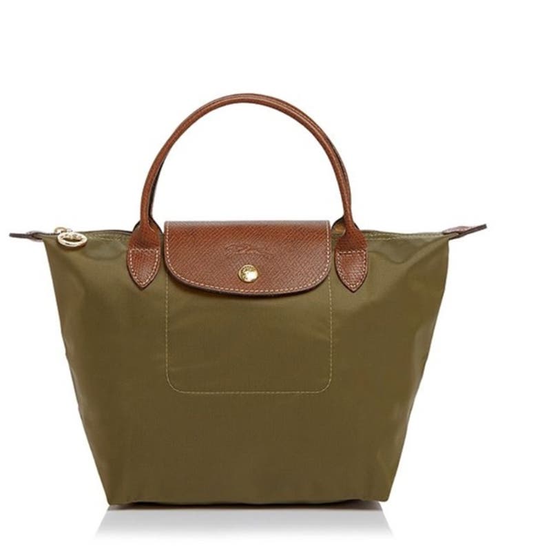 Longchamp Purse Le Pliage Small Top Handle Nylon Army Green Brown