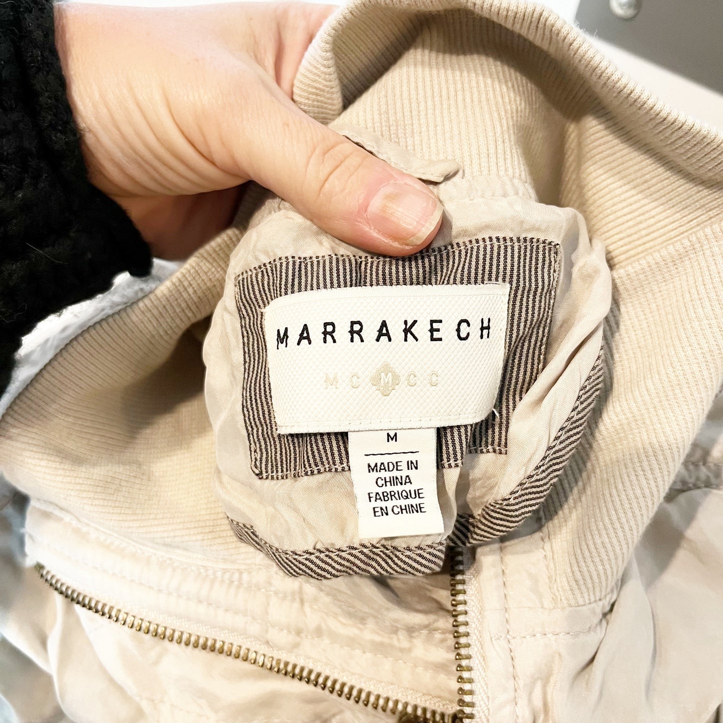 Marrakech by Anthroplogie Long Sleeve Zip Up Cupro Bomber Jacket Beige Medium