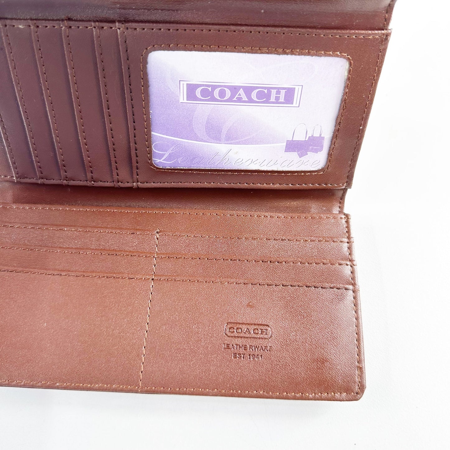 Coach Signature Canvas with Leather Trim Tri Fold Wallet Brown