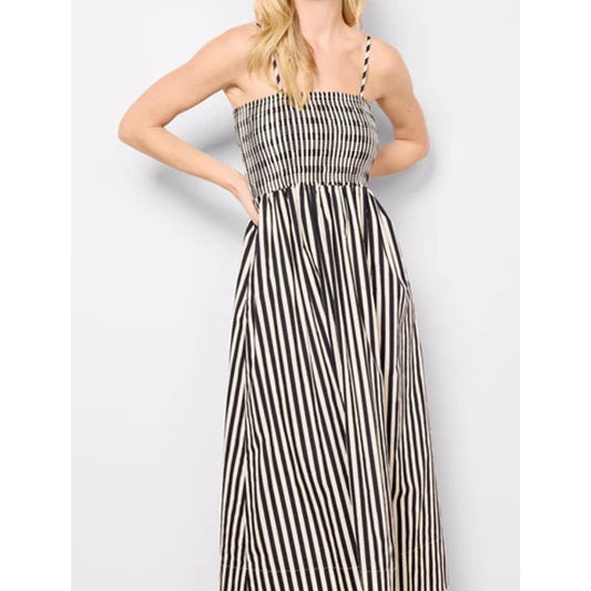 Evereve Cecilia Striped Sleeveless Smocked Maxi Dress Black White Medium
