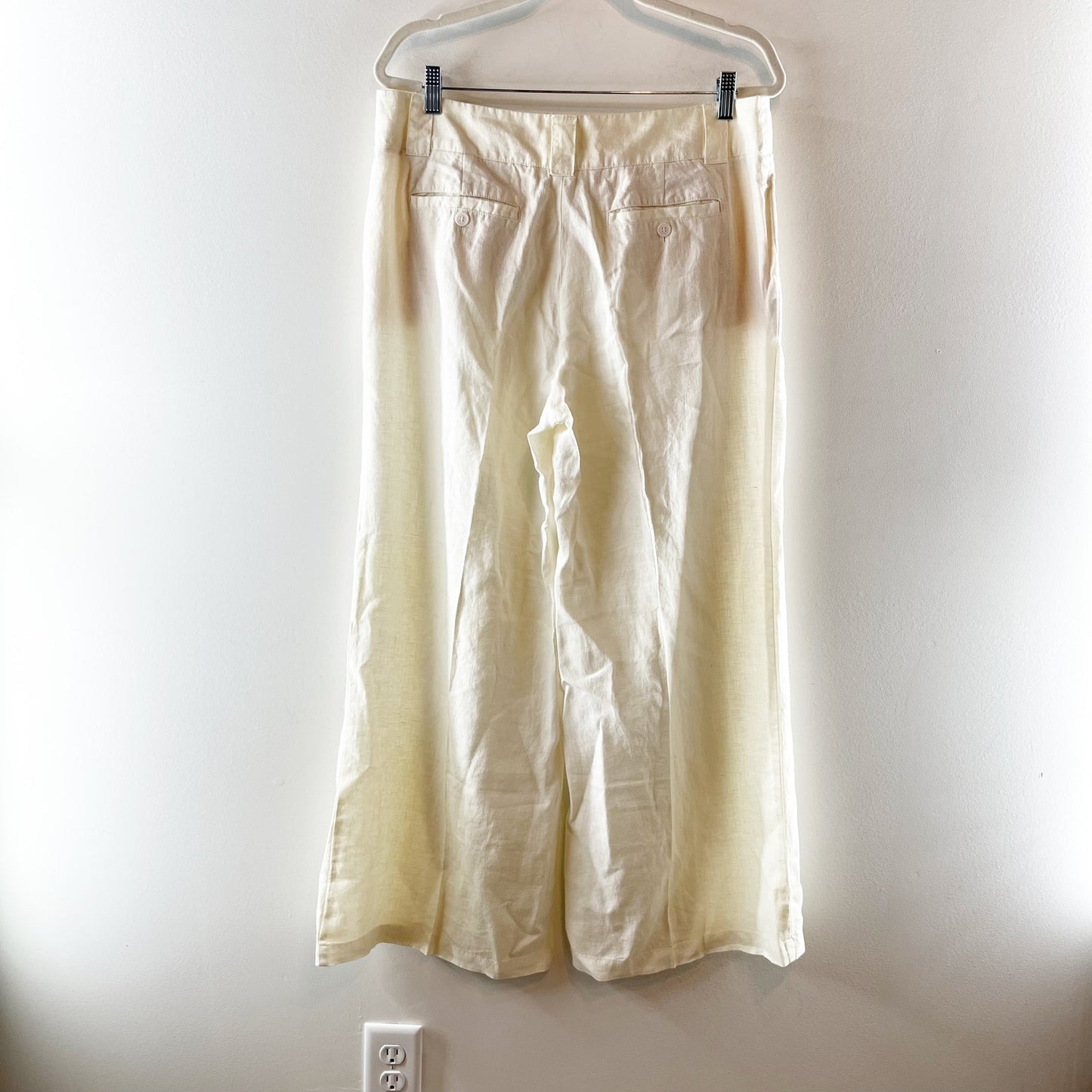 London Jean The Marisa 100% Linen Mid Rise Wide Leg Trouser Pants Cream Ivory 12