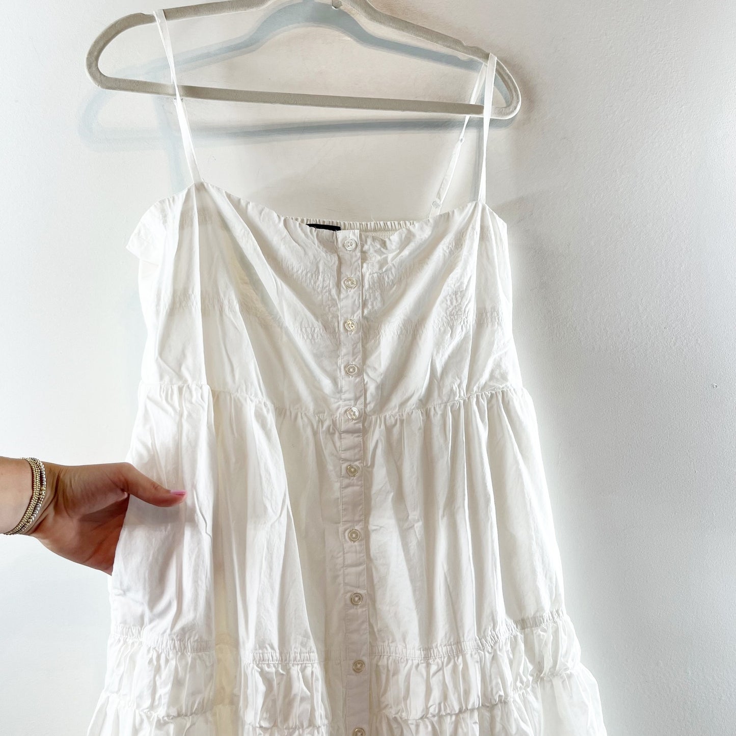 Quince 100% Organic Cotton Poplin Spaghetti Strap Maxi Dress White Large