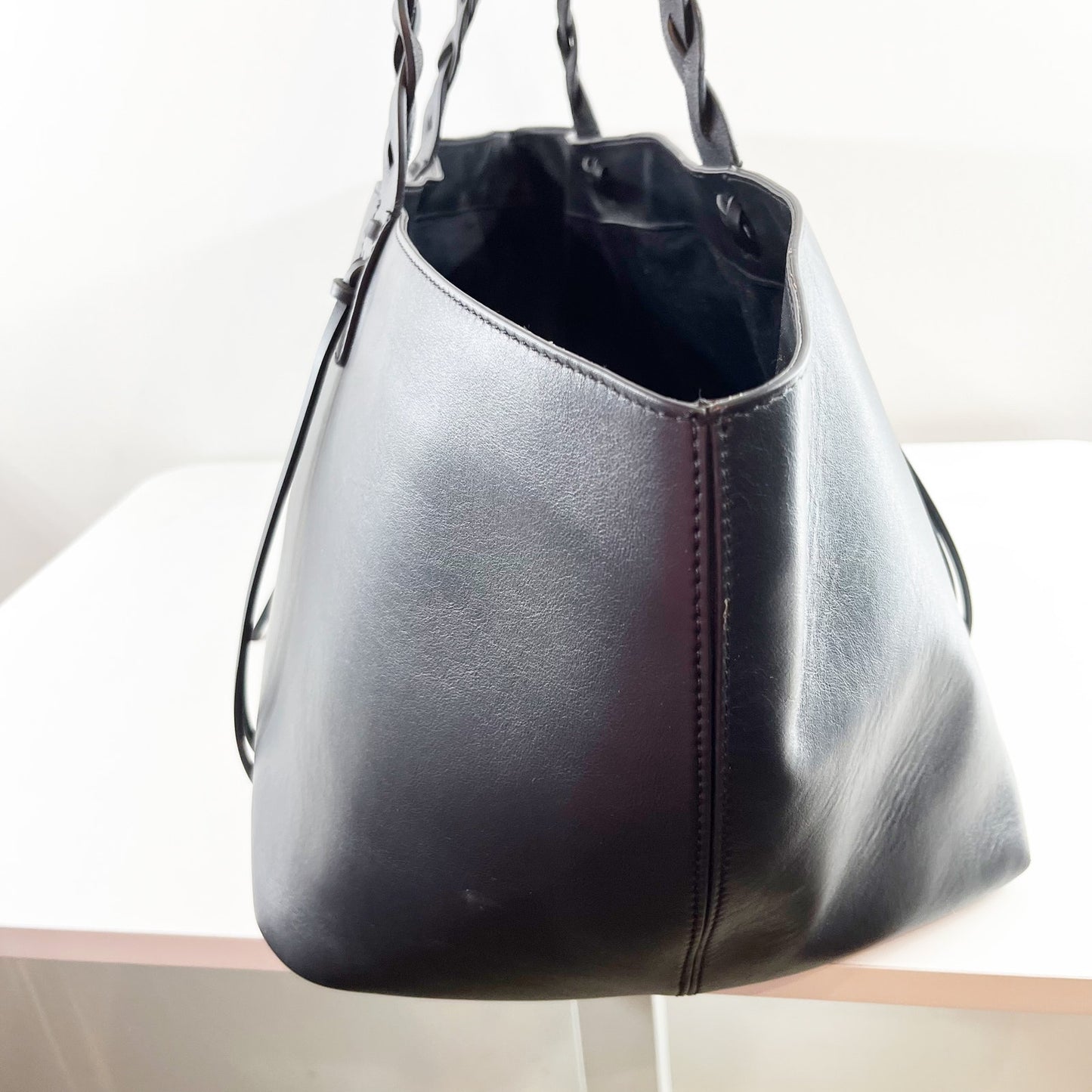Banana Republic Leather East-West Tote Bag Purse Black Large
