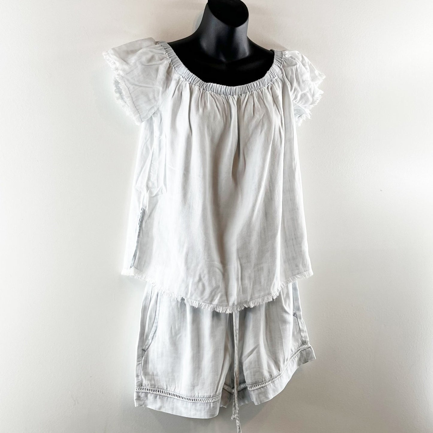 Cloth & Stone Short Sleeve Chambray Shorts Top Matching Set Blue Small