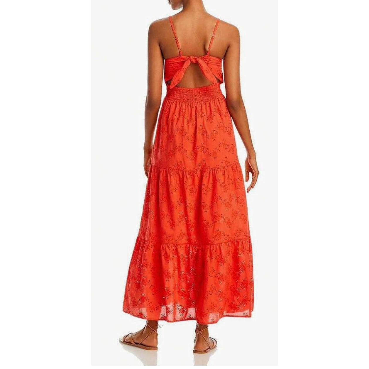 AQUA Eyelet Tiered Maxi Sundress Dress Orange Medium