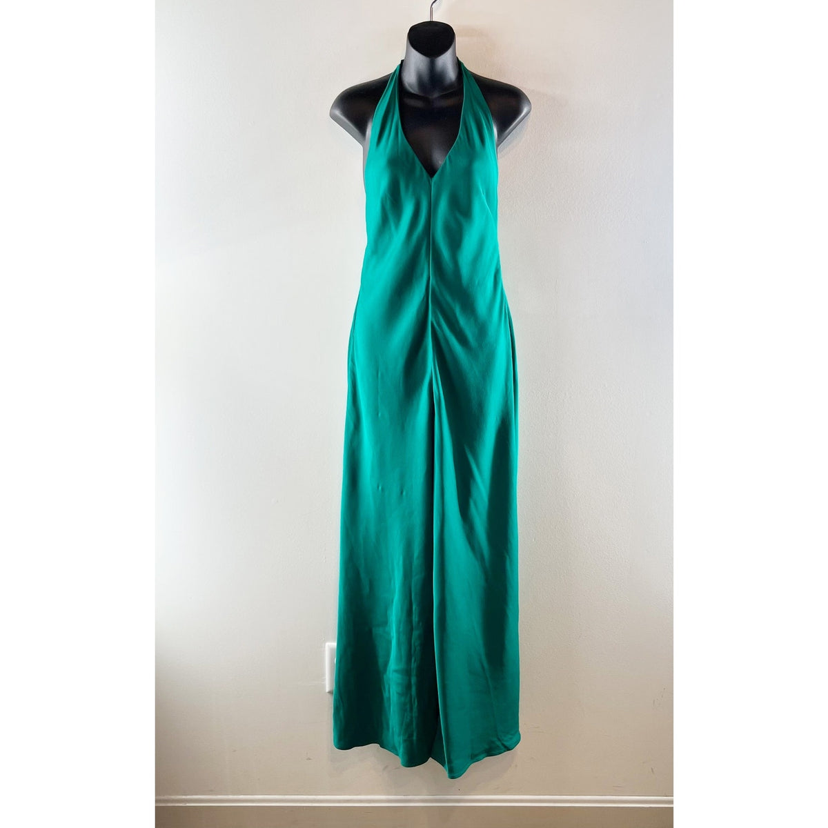 Banana Republic Satin Plunge Halter One Piece Jumpsuit Glistening Emerald Green