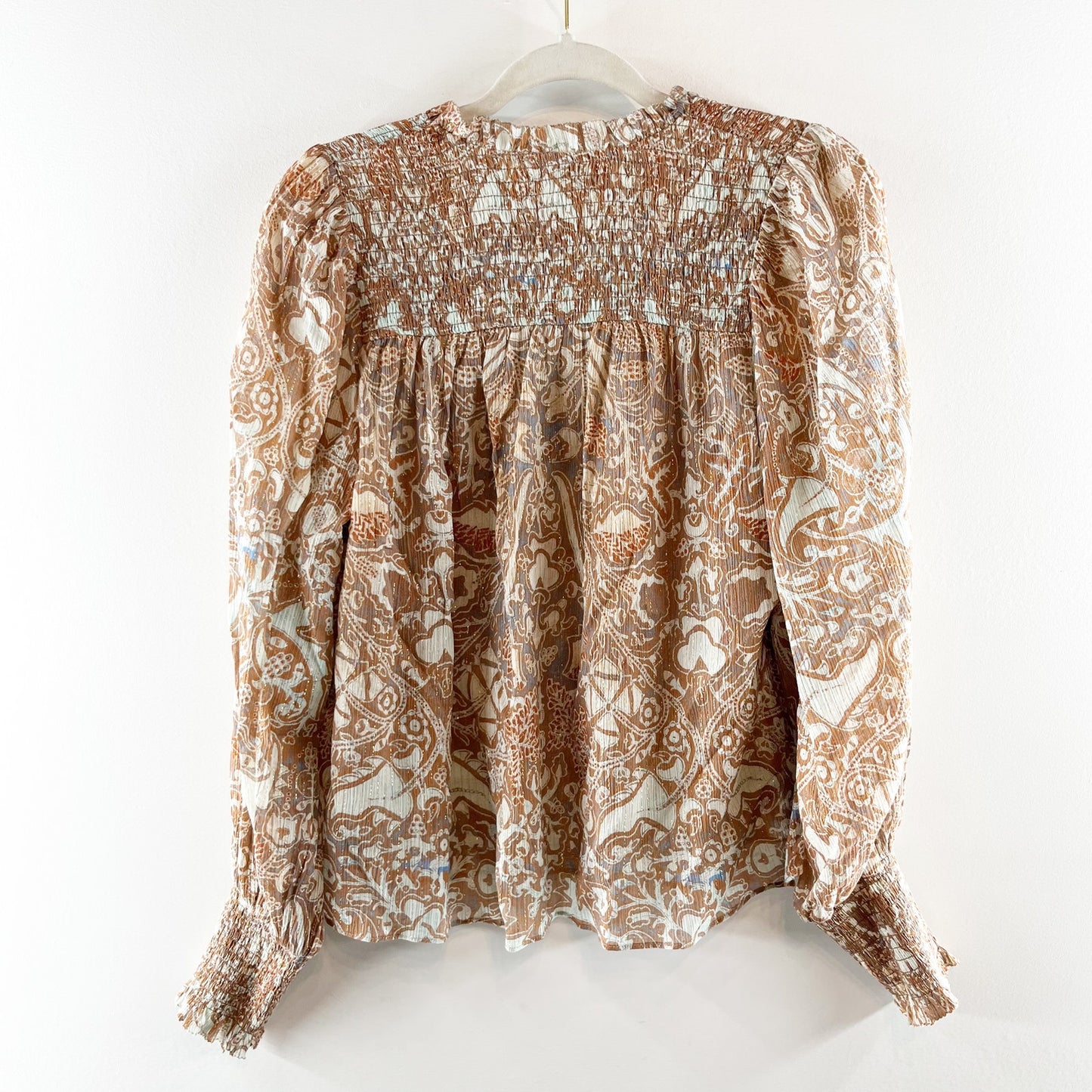 Ulla Johnson Ida Printed Cotton Blend Puff Sleeve Split-Neck Blouse Feldspar 2