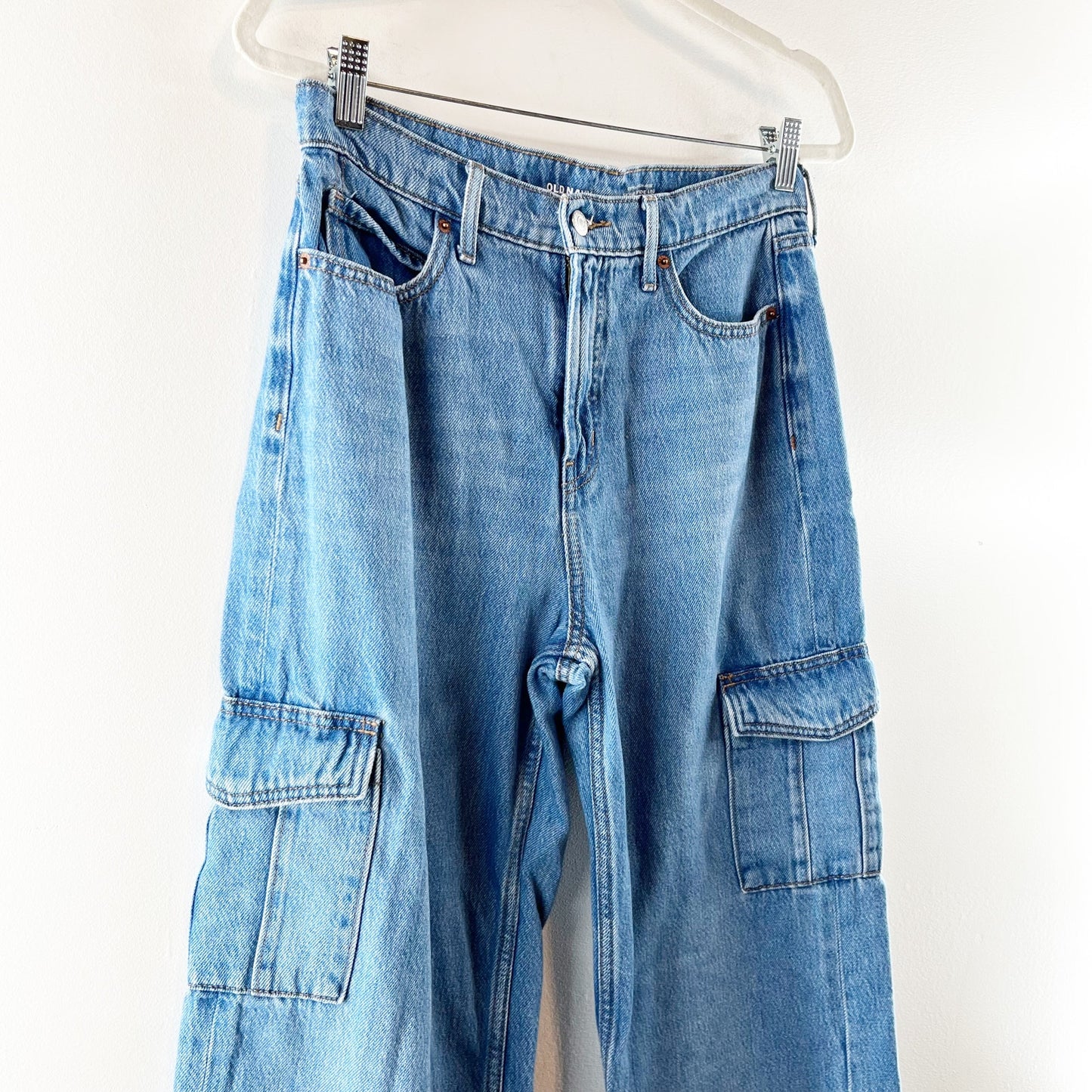 Old Navy Extra High Rise Sky Hi Wide Leg Cargo Jeans Blue 6