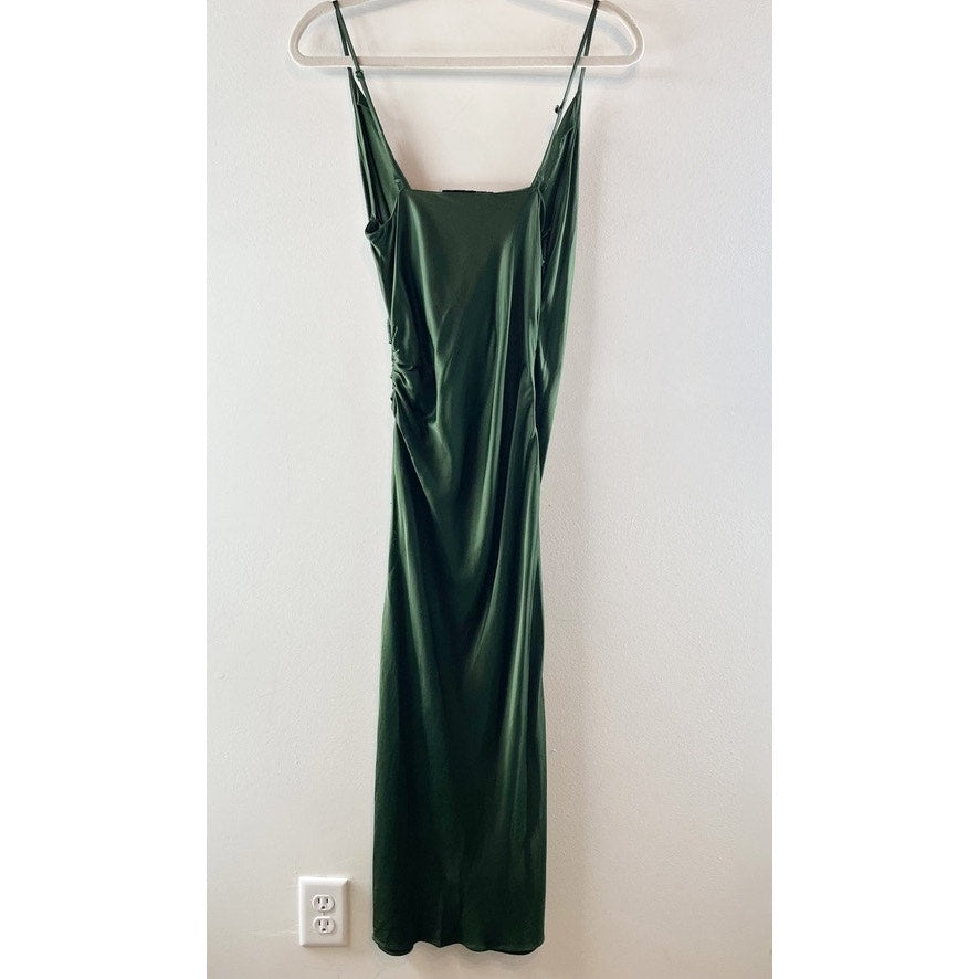 ZARA Satin Wrap Front V Neck Midi Slip Dress with Slit Green Small