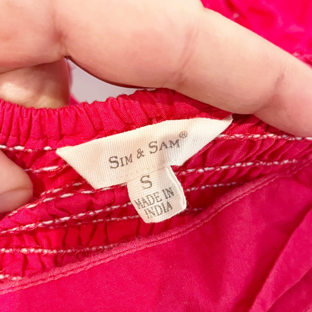 Sim & Sam Squareneck Short Puff Sleeve Crop Top Red Small