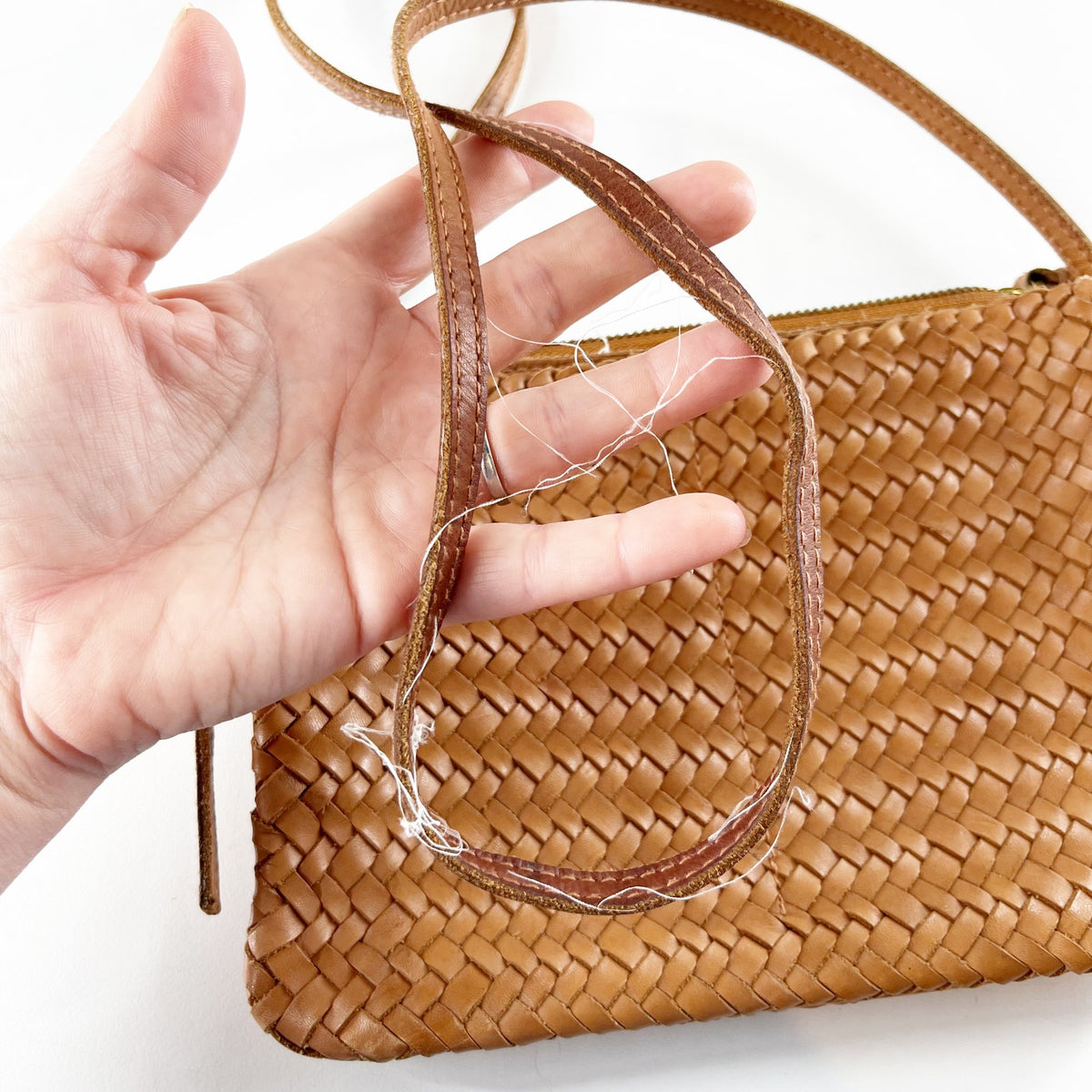 Madewell The Knotted Woven Leather Crossbody Bag Purse Tan Brown