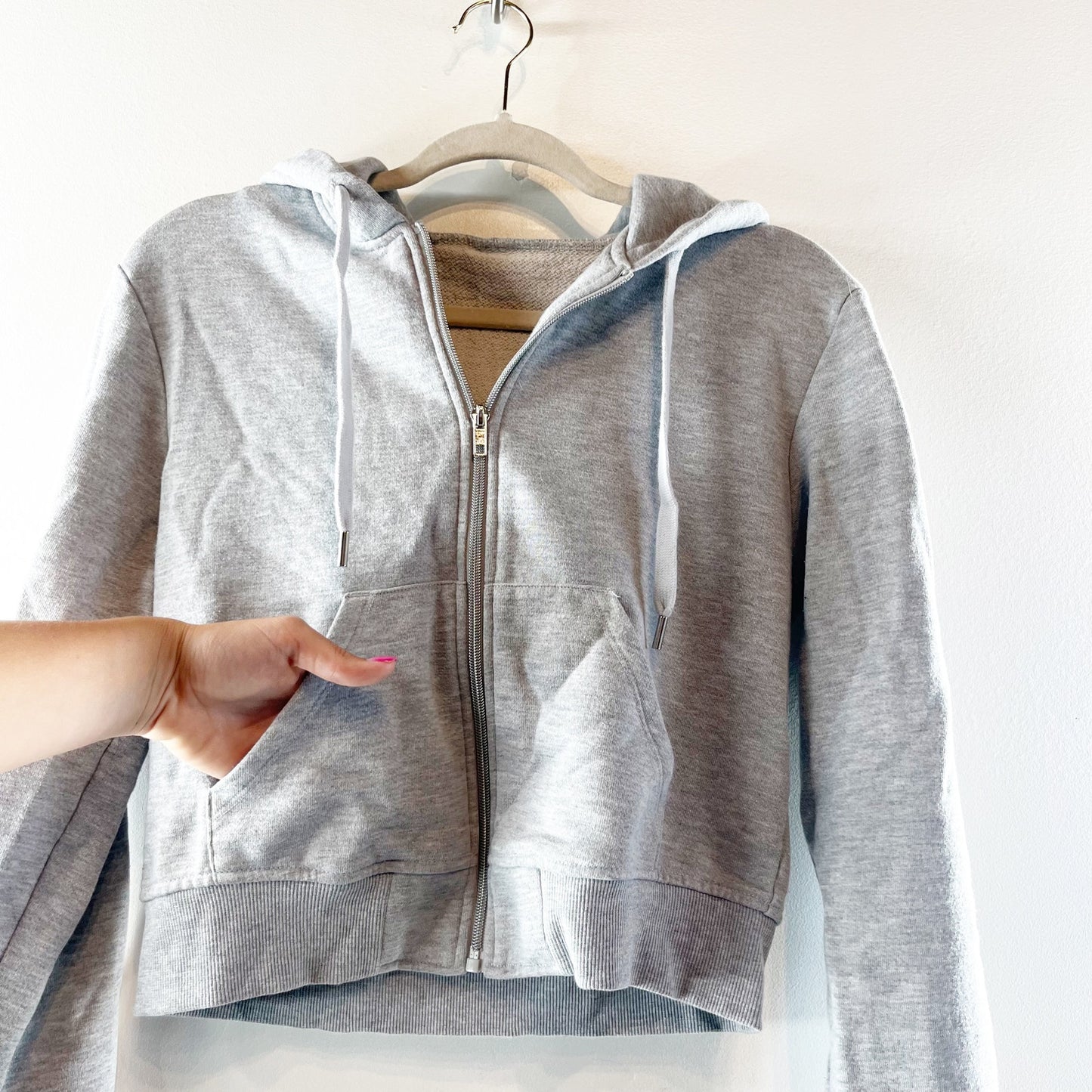 Alo Routine Cropped Full Zip Up Hoodie Sweatshirt Athletic Heather Gray Small