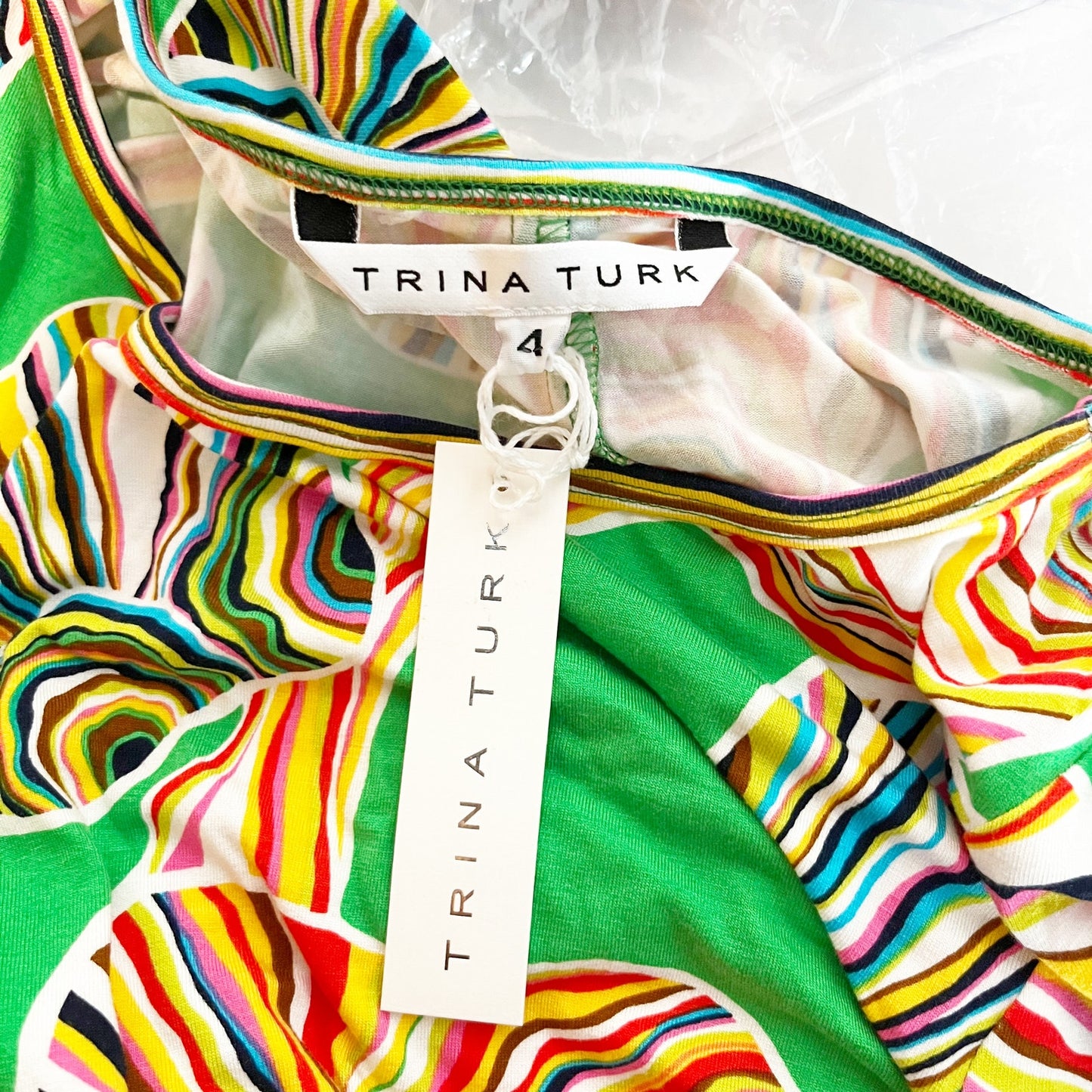 Trina Turk Camellia Printed 3/4 Sleeve Sheath Mini Dress Green Multi 4