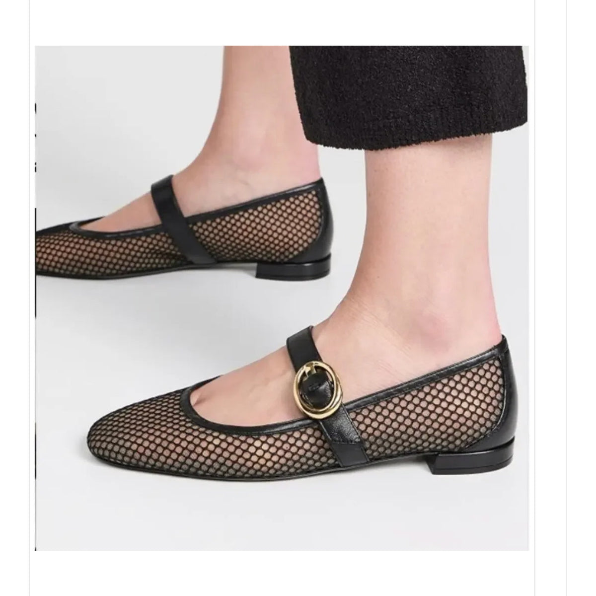 Stuart Weitzman Arabella Mesh Mary Jane Ballet Flats Black 10