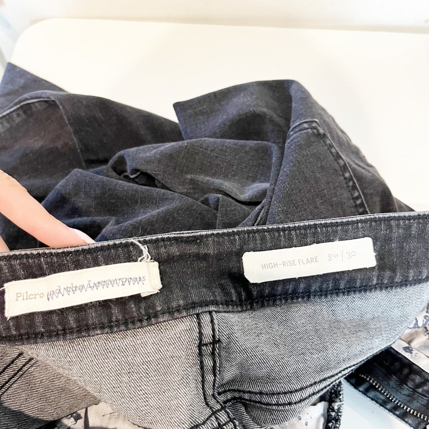 Pilcro and The Letterpress Anthropologie High Rise Ram Hem Flare Jeans Black 30