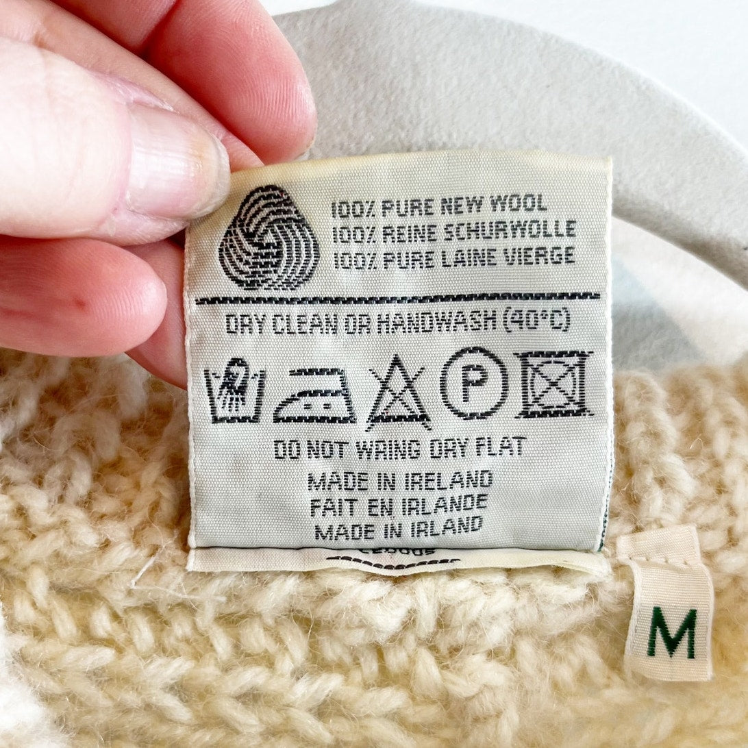 Gaeltarra Ireland Wool Handloomed Fisherman Cable Knit Sweater Ivory Medium
