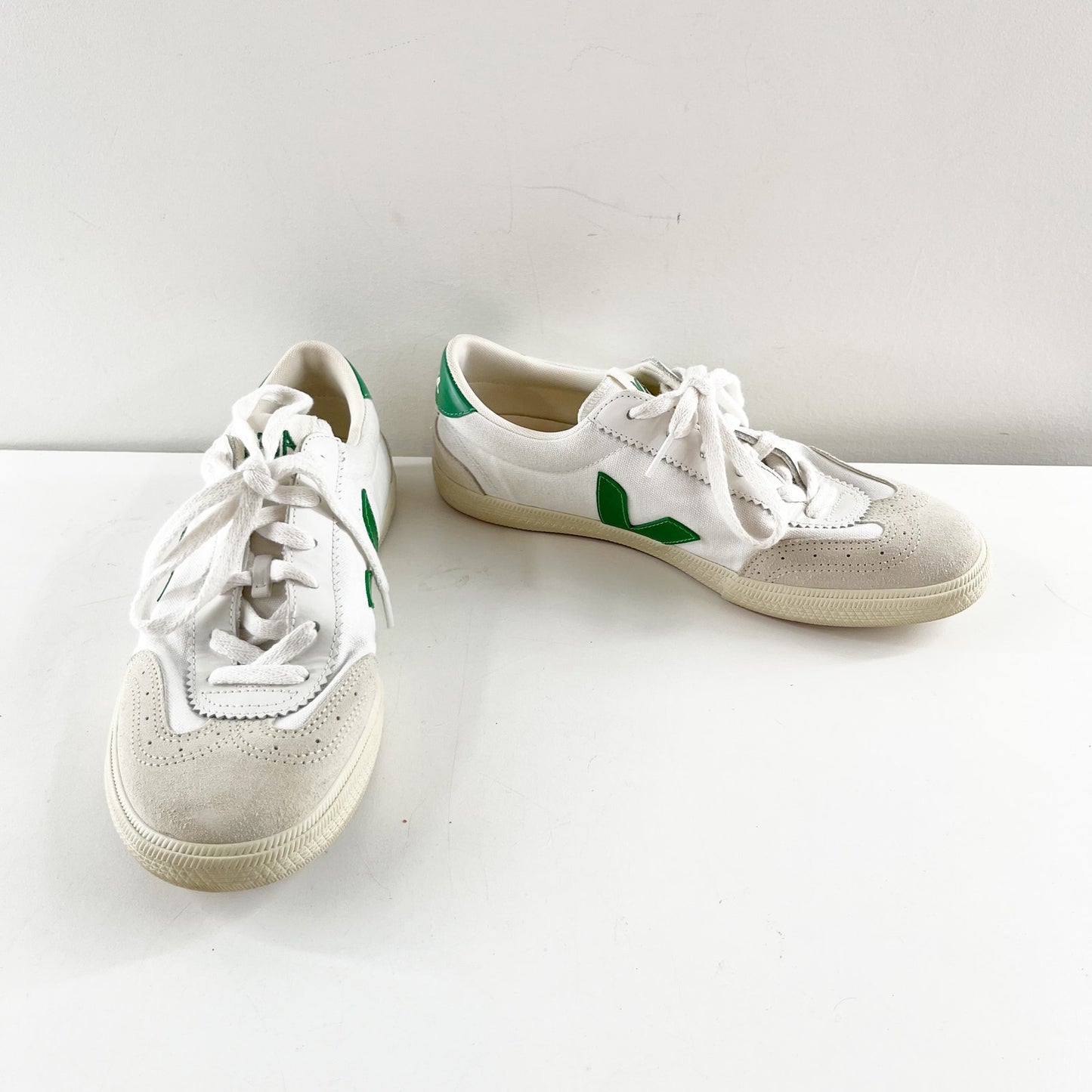 Veja Volley Suede Leather Low Top Canvas Sneakers White Emeraude Green 9