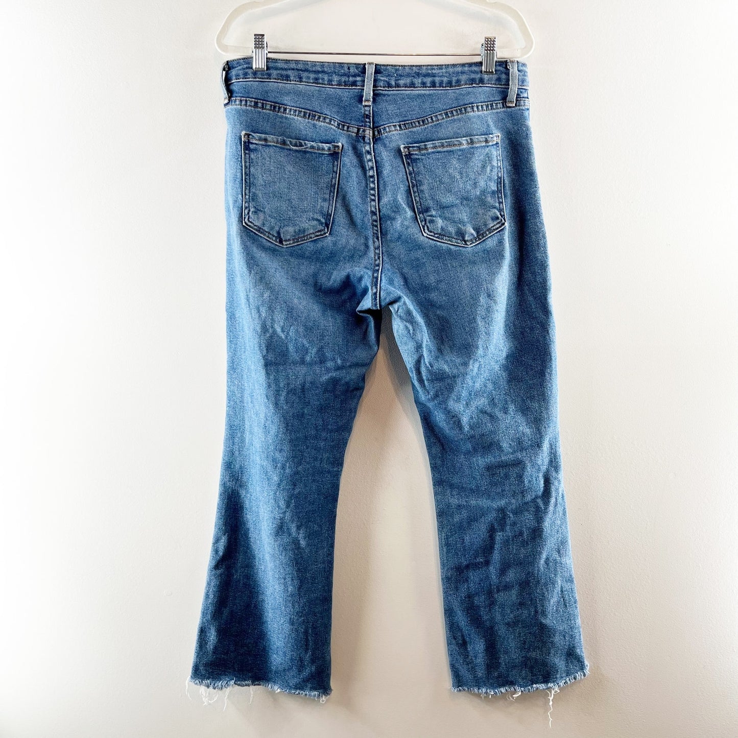 Just Black Denim High Rise Kick Cropped Frayed Hem Flare Jeans Blue 31 / 12