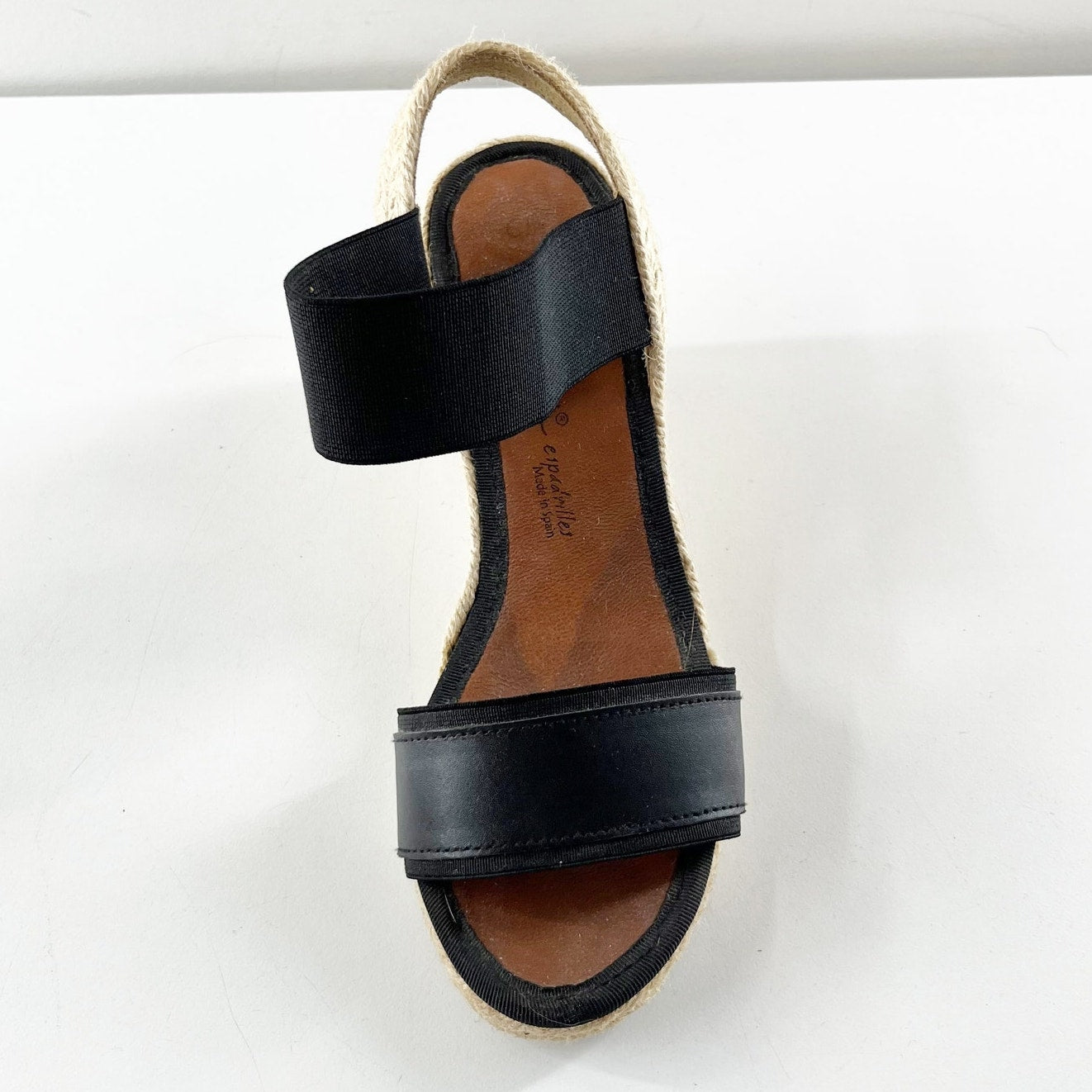 Dalson Leather Slip On Wedge Espadrilles Slingback Sandals Black 37 / US 6.5