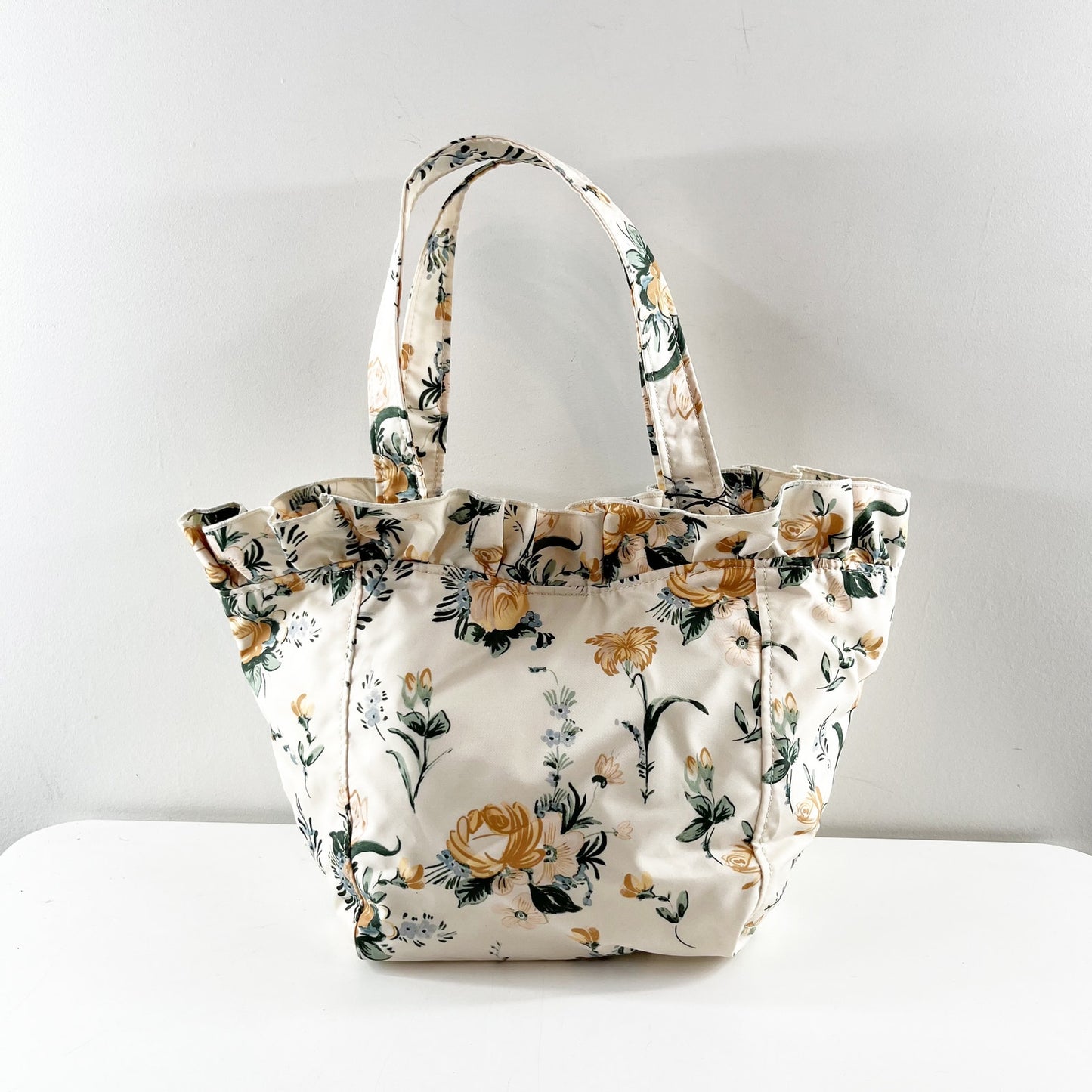 Loeffler Randall Claire Ruffle Nylon Tote Bag Purse White Yellow Green