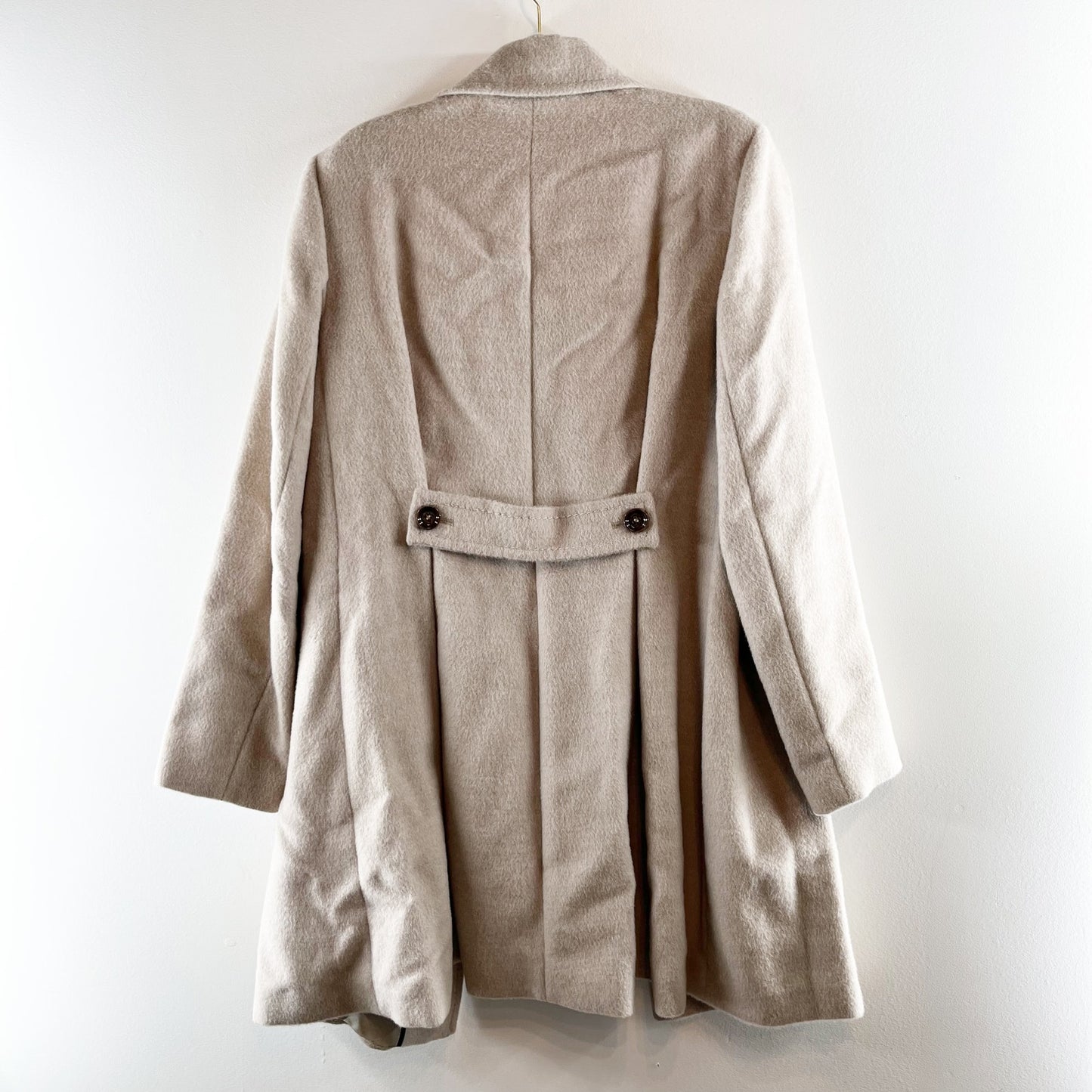 Katherine Kelly Lined Alpaca Wool Knee Length Peacoat Jacket Tan Beige 16