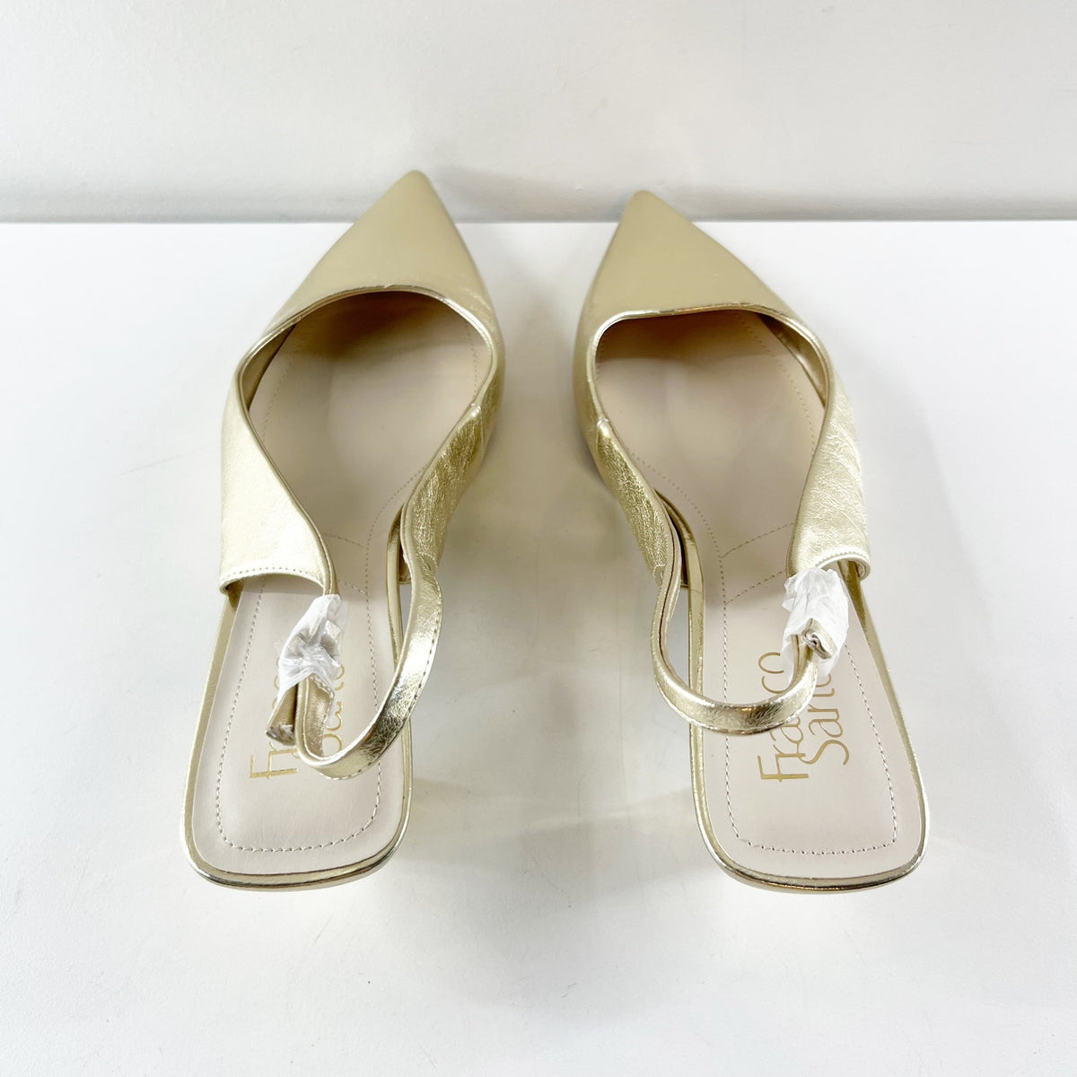 Franco Sarto Jaden Leather Pointed Toe Slingback Kitten Heels Platino Gold 9
